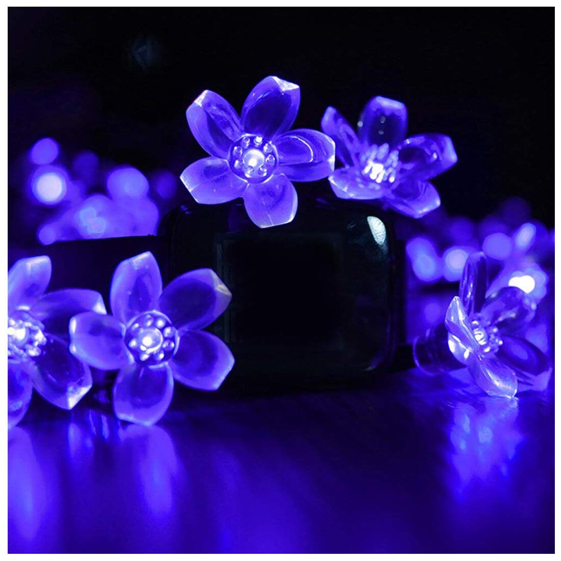 SEMILITS Solar Powered String Lights - 50 LED Flower Shaped Fairy Lights for Garden Decoration - Blue