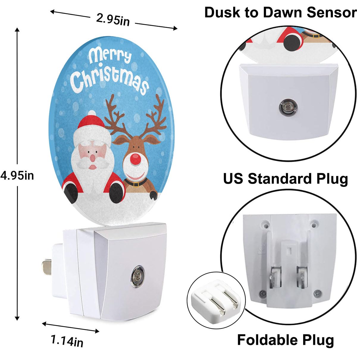 Ekobla Santa Claus And Reindeer Night Lights Plug Into Wall Merry Christmas Snowflakes Led Dusk To Dawn Night Lamp Auto Sensor F