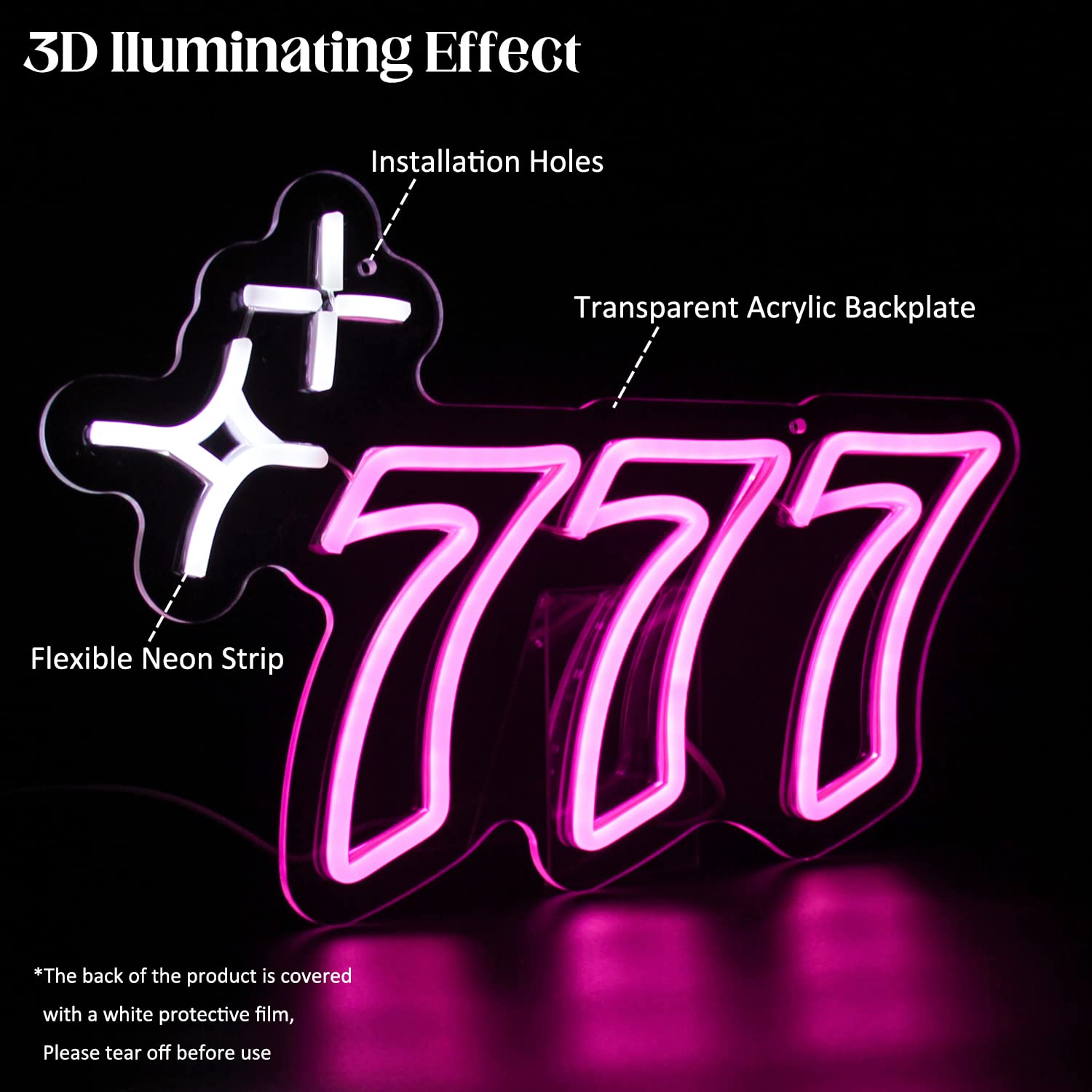 777 Neon Sign Angel Number Neon Led Sign Luck Seven Neon Lights Pink White Star Neon Signs For Wall Lucky Number Led Neon Light Up Sign Neon Light Sign For Bedroom Bar Birthday Party Decor