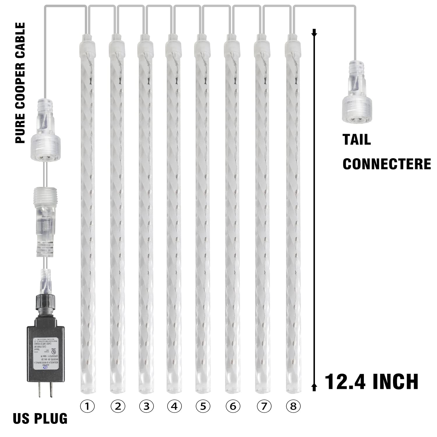 Dazzle Bright 288 LED Meteor Shower Rain Lights, Waterproof Blue & White Christmas Decorations, Model HB-300COI, 11.8 Inch