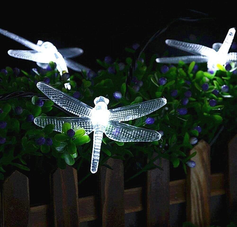 Semilits Solar String Light Waterproof Outdoor Fairy Lights 22Ft 30 Crystal Dragonfly Leds For Pation,Homes,Gardens