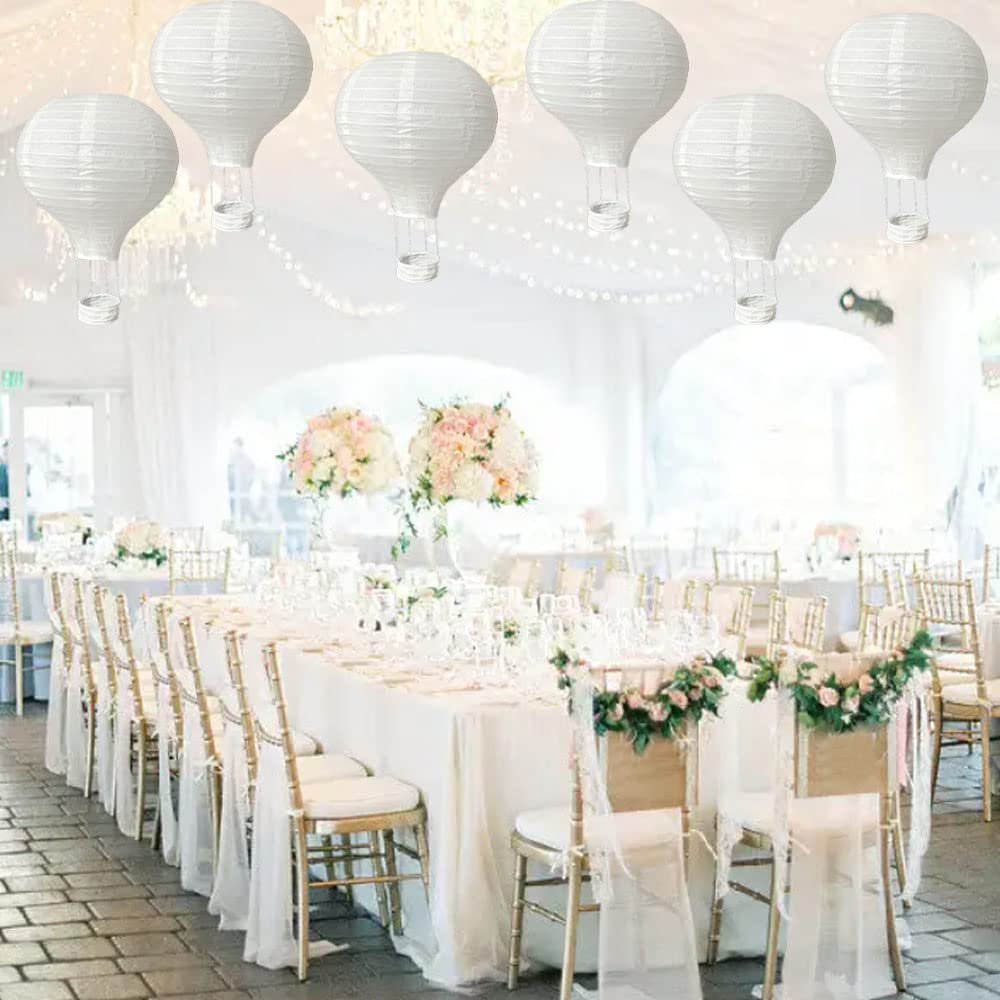 6Pack 12 Inch Hanging Hot Air Ballon White Paper Lanterns Set Reusable Party Ball Lamps For Diy Craft Wedding Birthday Engagemen