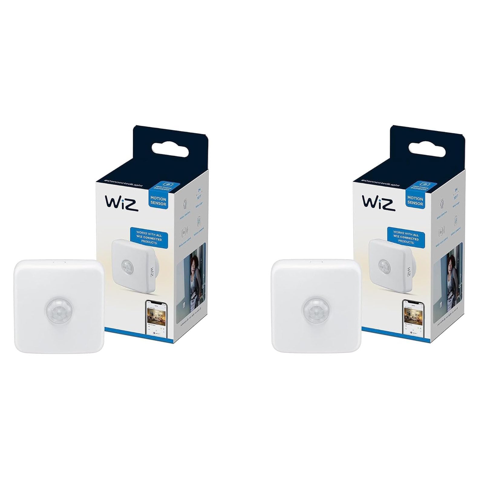 WiZ Indoor Motion Sensor - Pack of 2 - Sets Your Lights to Turn On and Off - Connects to Your Existing Wi-Fi 2.4Ghz - Works with