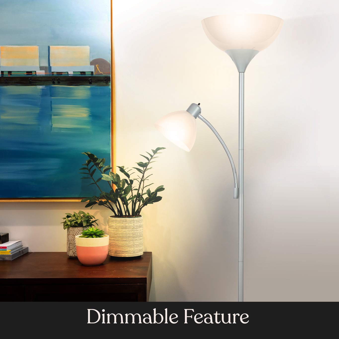 Brightech Sky Dome Plus LED Floor Lamp, Dimmable, Silver, Model FL-DMEPLS-SVR