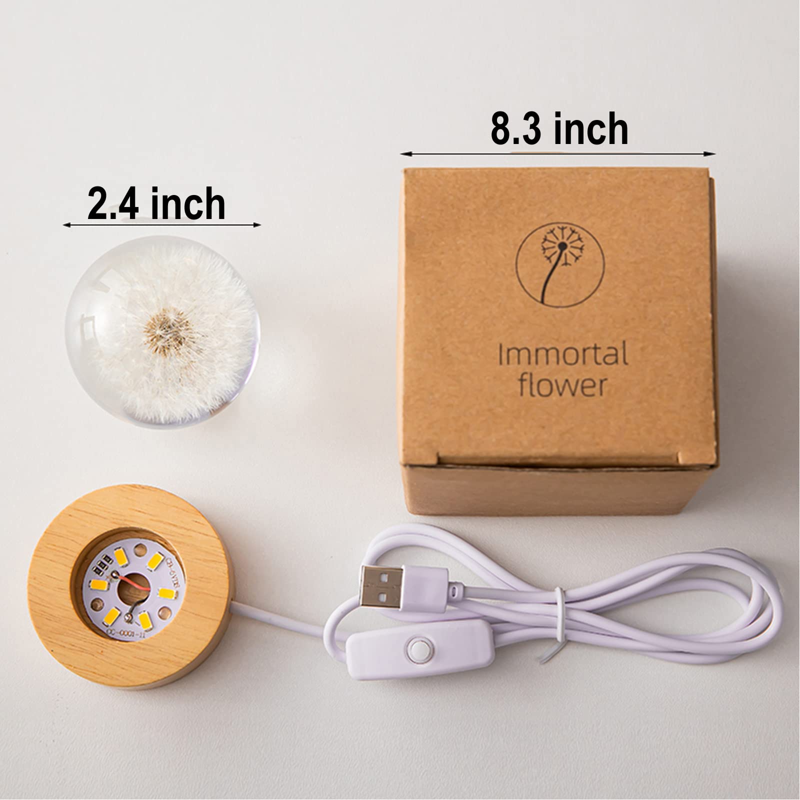 Marzius Flower Crystal Ball Night Light,2.4 Inch Glass Ball Night Lamp With Woodern Base,Decorations Gifts For Men,Women,Kids,Bo
