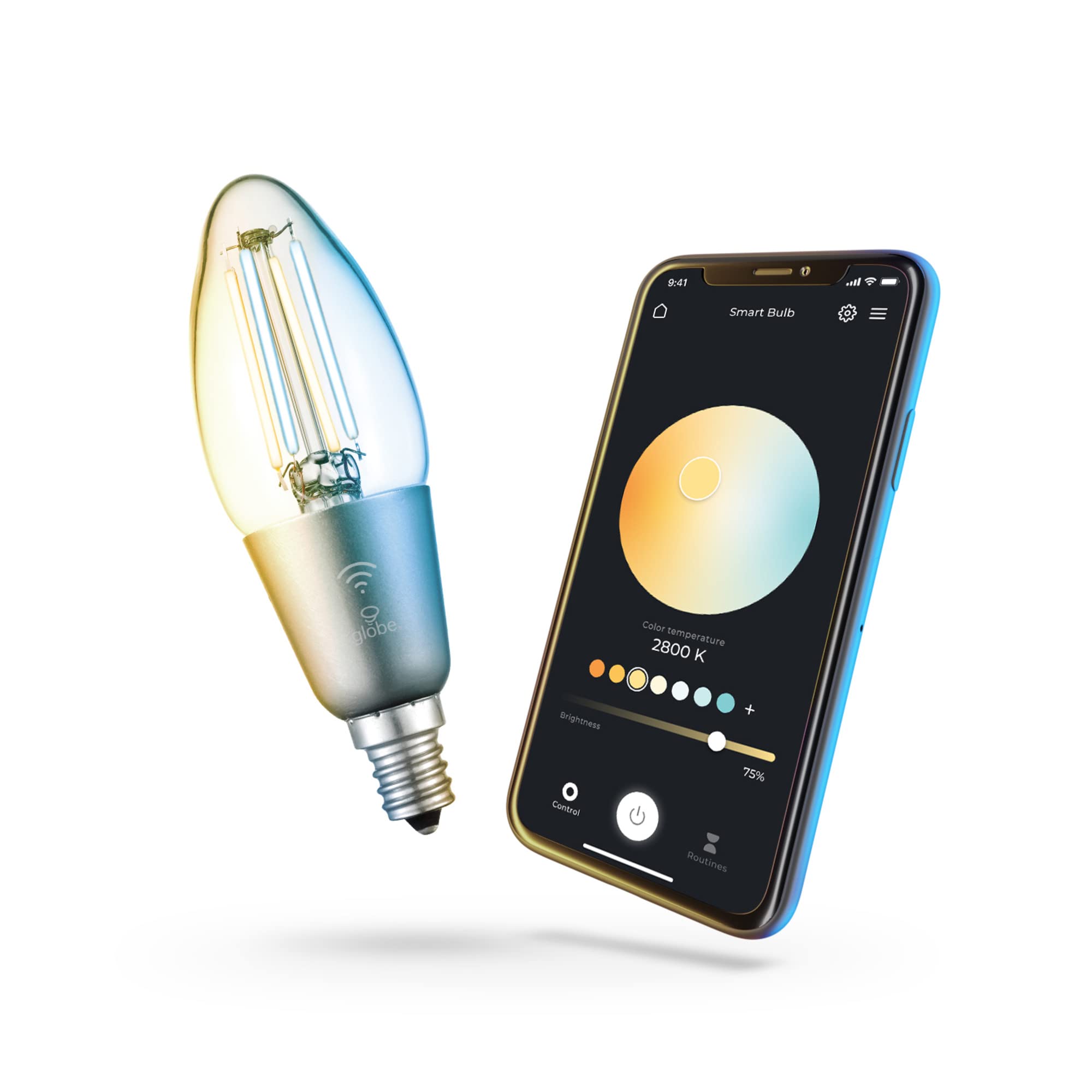 Globe Electric Wi-Fi Smart 4.5W (40W Equivalent) Straight Filament Tunable White Clear LED Light Bulb, No Hub Required, Voice Ac