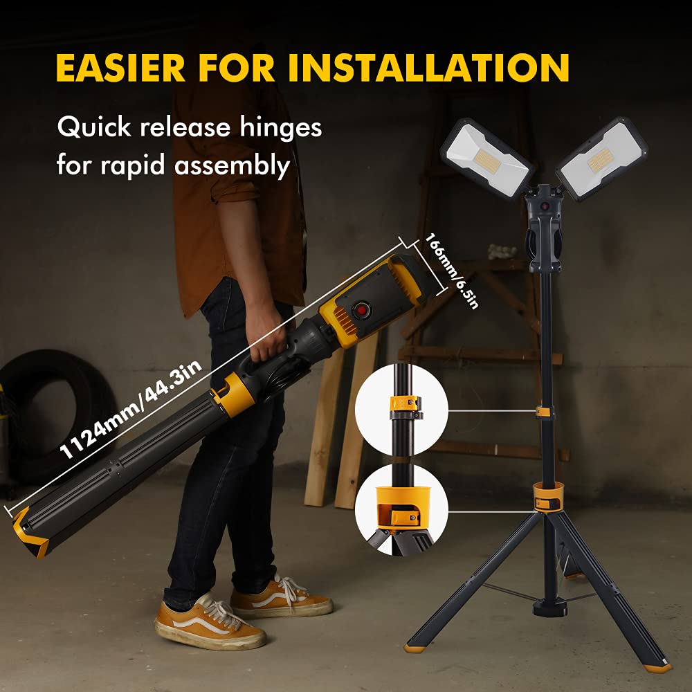 LUTEC 6290Max Dimmable LED Work Light, 11000 Lumen, Adjustable Color Temp, Telescoping Tripod, 92W, Aluminum, 8 Ft Power Cord