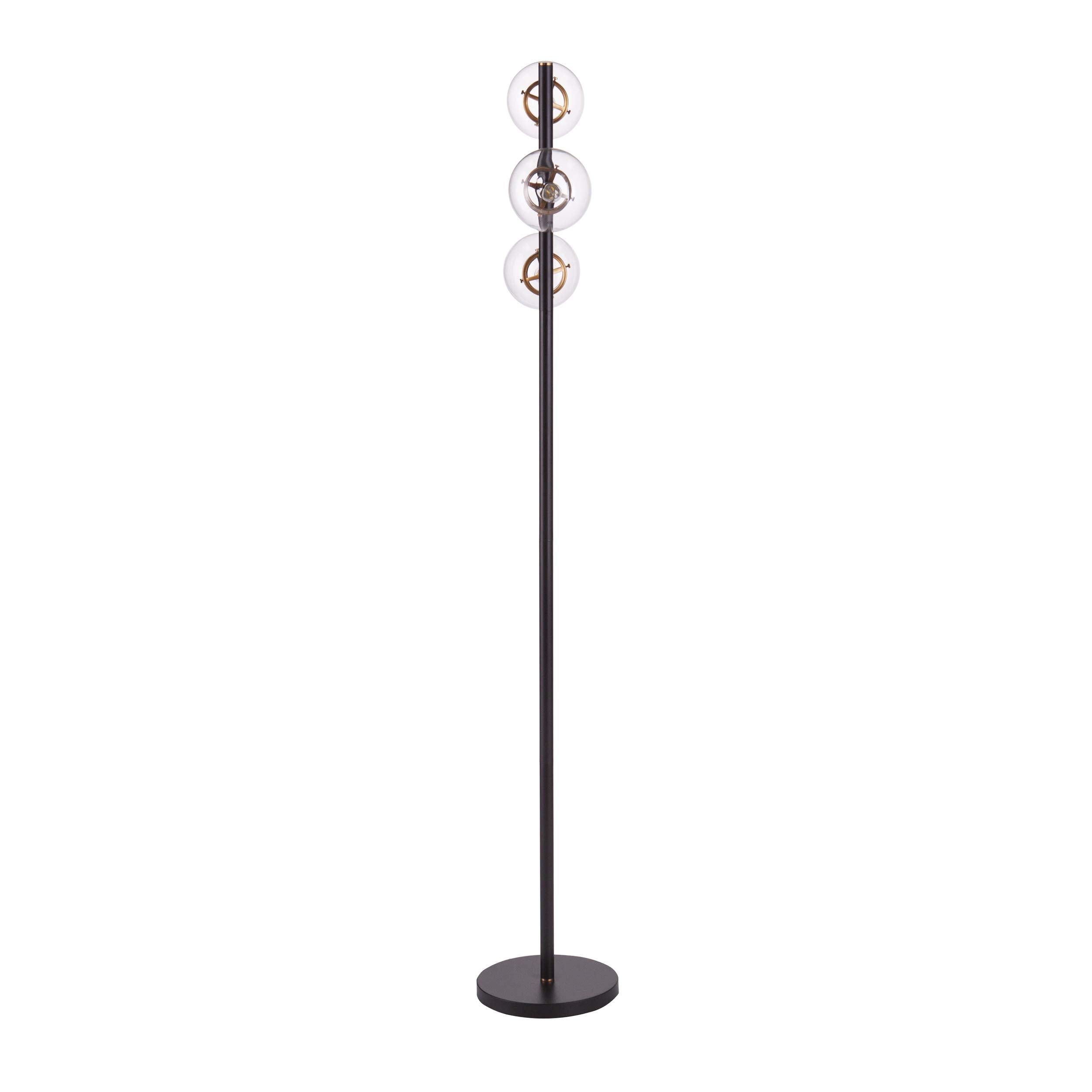 Sei Furniture Contemporary 3-Globe Floor Lamp In Black, Gold & Clear Glass