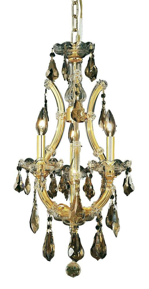 Elegant Lighting 2801D12G-GT/RC Royal Cut Smoky Golden Teak Crystal Maria Theresa 4-Light, Single-Tier Crystal Chandelier, Finis