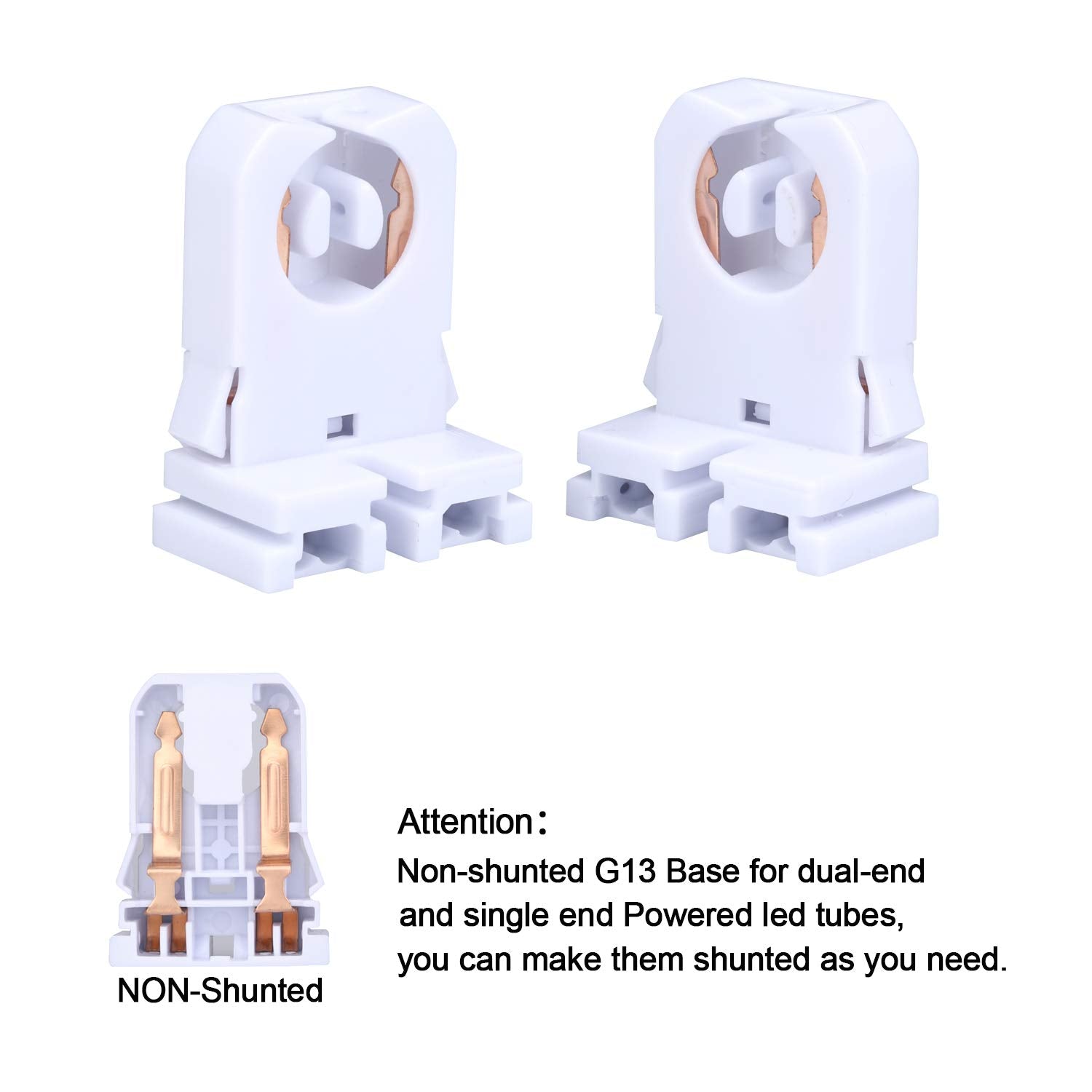 Jomitop G13 T8 Bi-Pin Socket Tombstone Lamp Holder, Copper, 50 Pack, Non-Shunted For Led Fluorescent Tube Replacement