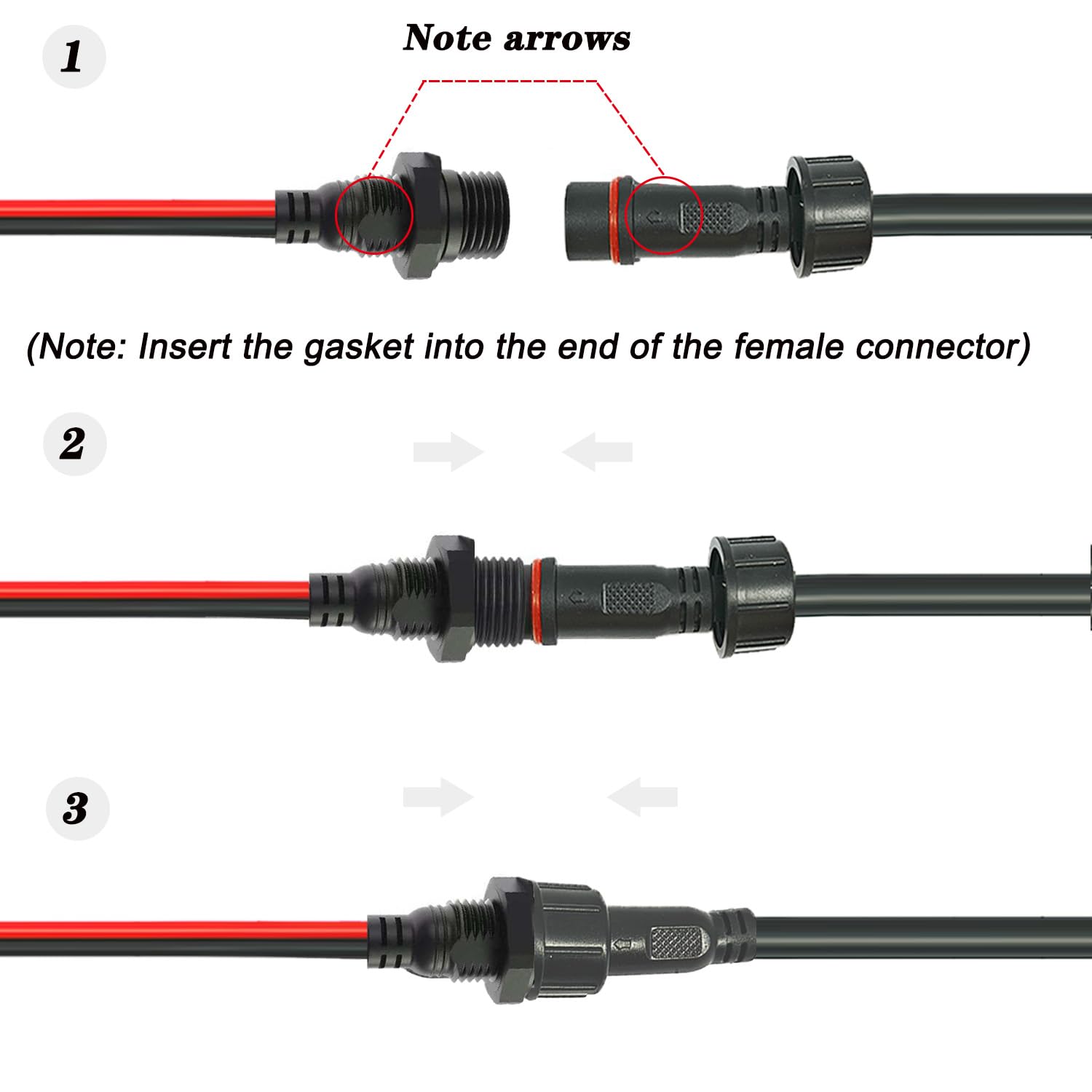 Newnewliu 2Pin Waterproof Connector,2 Wire Male Female Plug Led Connector With 18Awg M16 Waterproof Cover Extension Cable With T