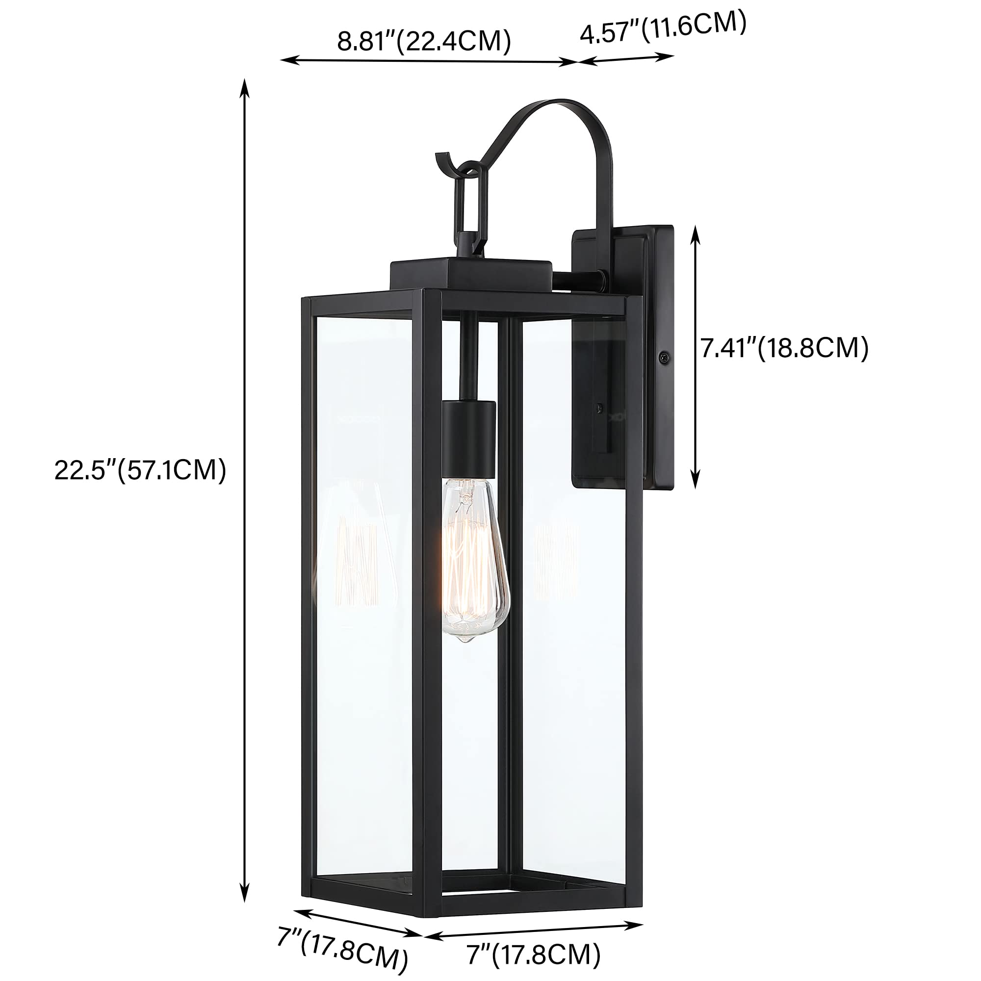 Pia Ricco Extra Large Size Outdoor Wall Lights, 22.5 Inch Matte Black Oversized Exterior Light Fixture With Clear Glass Shade, F