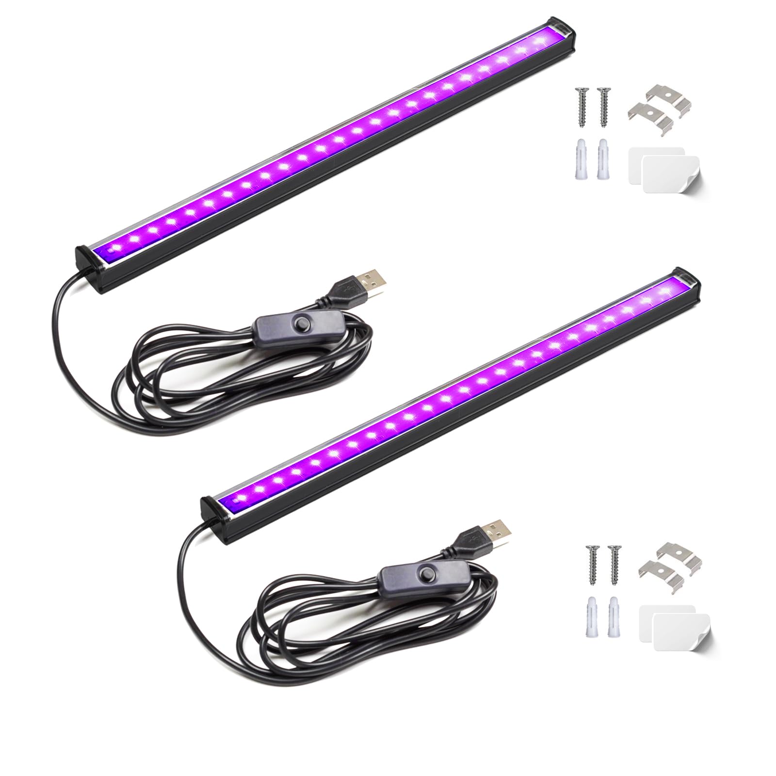 U4GLORY Black Light Bar, 10W 1ft Black Light for Cabinet, USB UV Black Light Fixture for Fluorescent Tapestry Poster, Body Paint, Halloween Decorations, Christmas Party, with On/Off Switch (2-Pack)