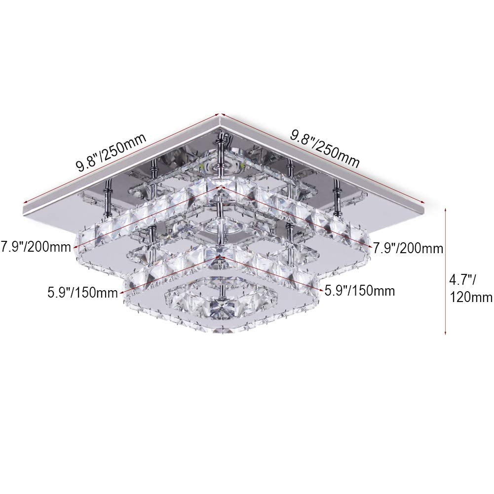 Finktonglan Crystal Led Ceiling Light, Stainless Steel Modern Flush Mount Chandelier, Multi-Color