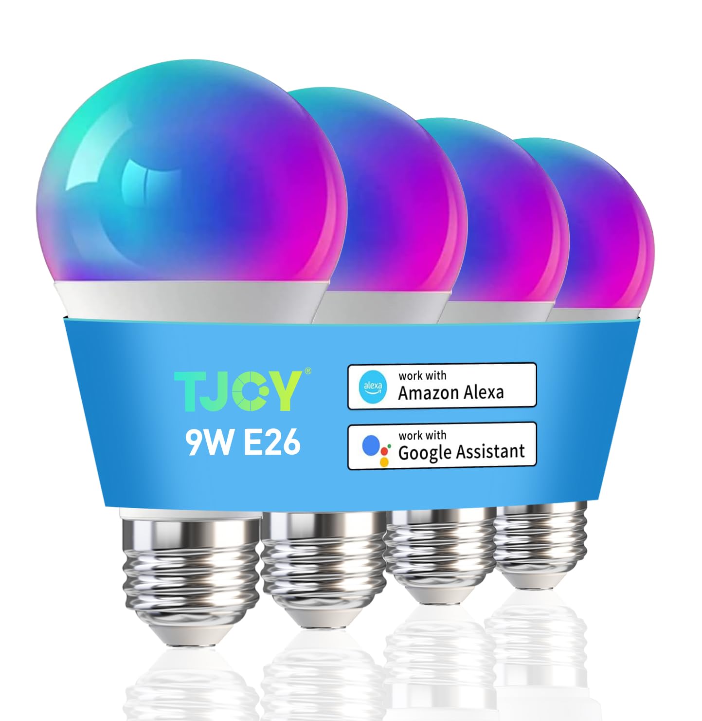 TJOY 4 Pack Smart Led Bulbs, WiFi Bulb Work with Alexa&Google Home(2.4Ghz Only, NOT Support 5Ghz), RGB Color Changing Light Bulb