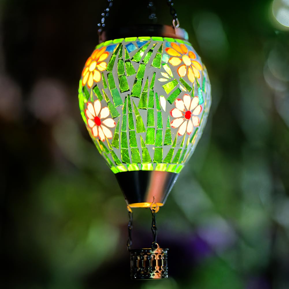 Giole Hot Air Balloon Solar Lantern, Colorful Glass, Waterproof Decorative Light for Garden, Yard, Patio, Model YF49081935