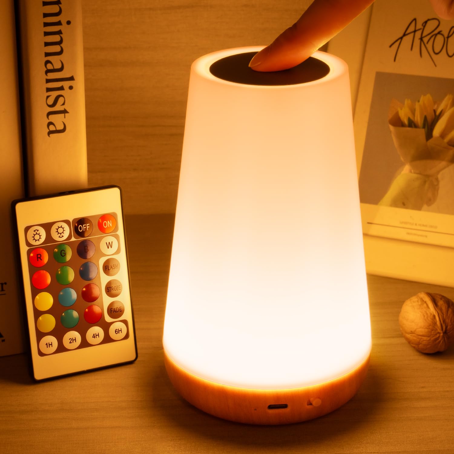 Auxmir LED Night Light Bedside Lamp Touch and Remote Control Dimmable Tabletop 13 Colors Changing 5 Brightness Adjustable Rechar