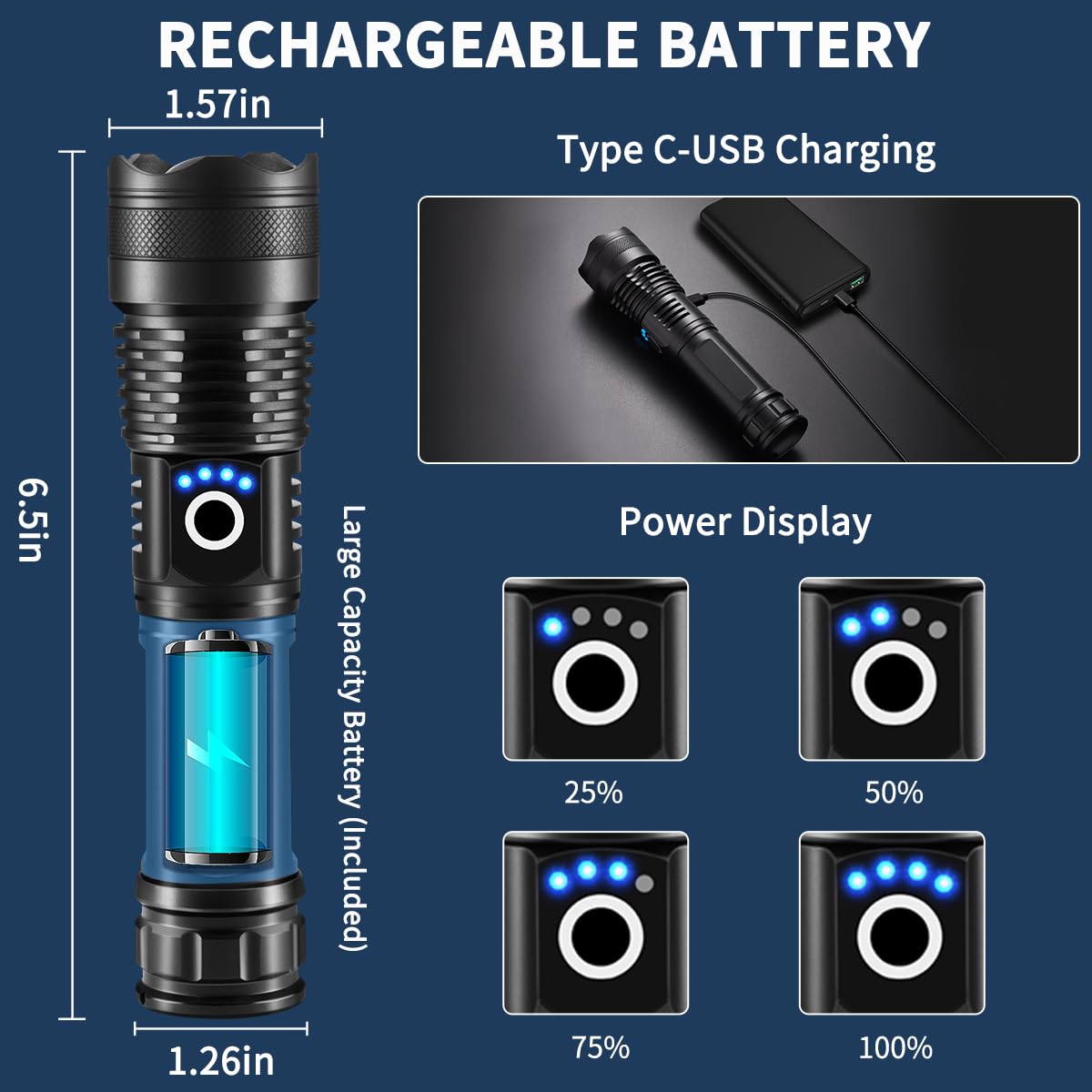 Flashlights High Lumens Rechargeable, 2Pack Rechargeable Flashlights, 990000Lm Super Bright Flashlight, 5Mode Tactical Flashligh