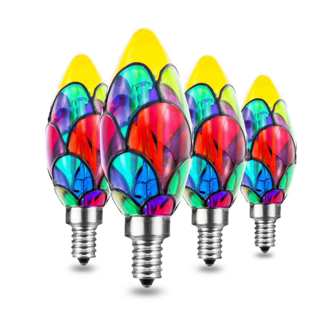 Greeogin Dimmable Stained Glass Led Edison Bulb, Led Color Bulb,C35 E12 Base 4 Watts Led Light Bulbs 40W Halogen Bulb Replacemen