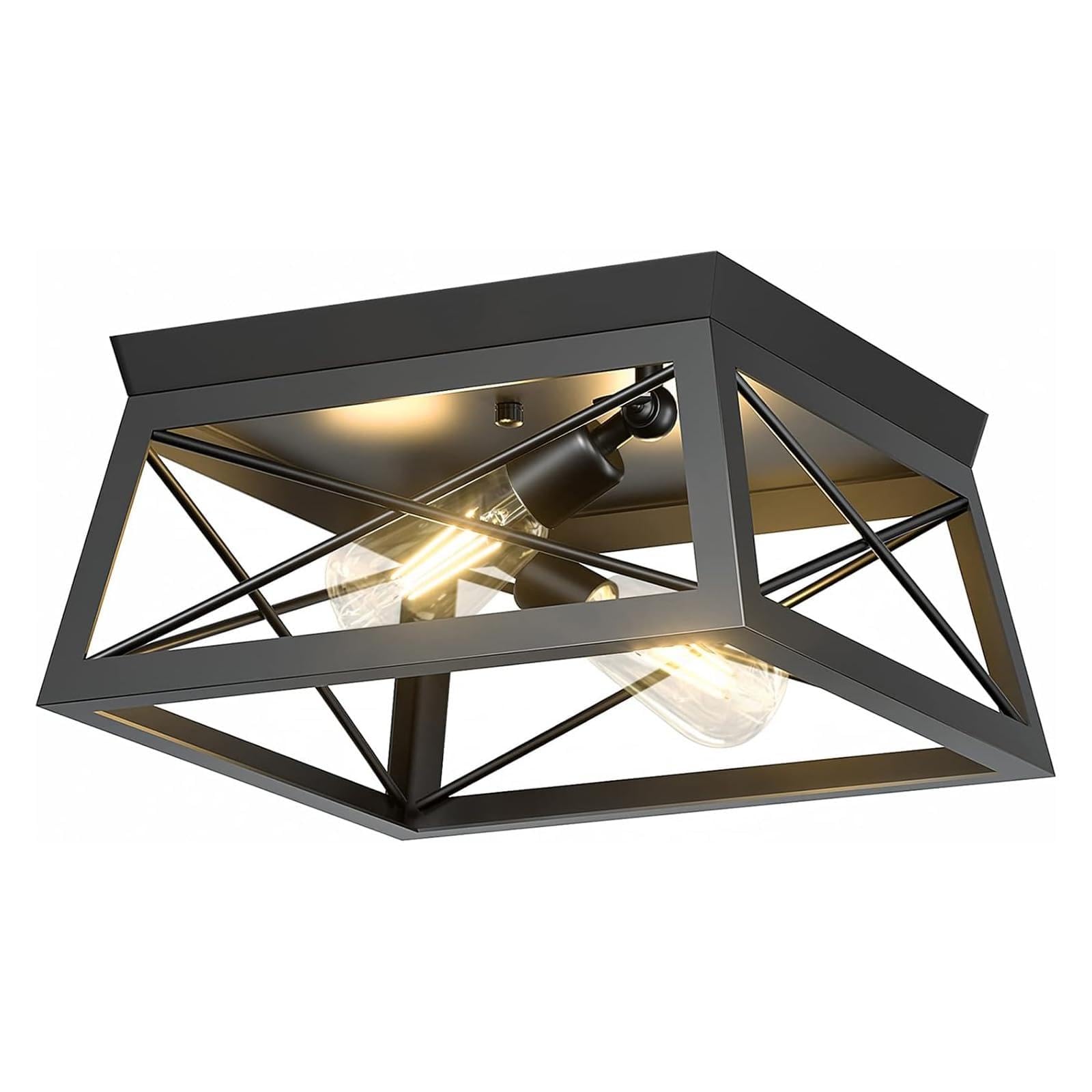 Pynsseu Industrial Ceiling Light, 2 Lights Farmhouse Semi Flush Mount Ceiling Fixture for Kitchen Island Dining Room Bedroom Foy
