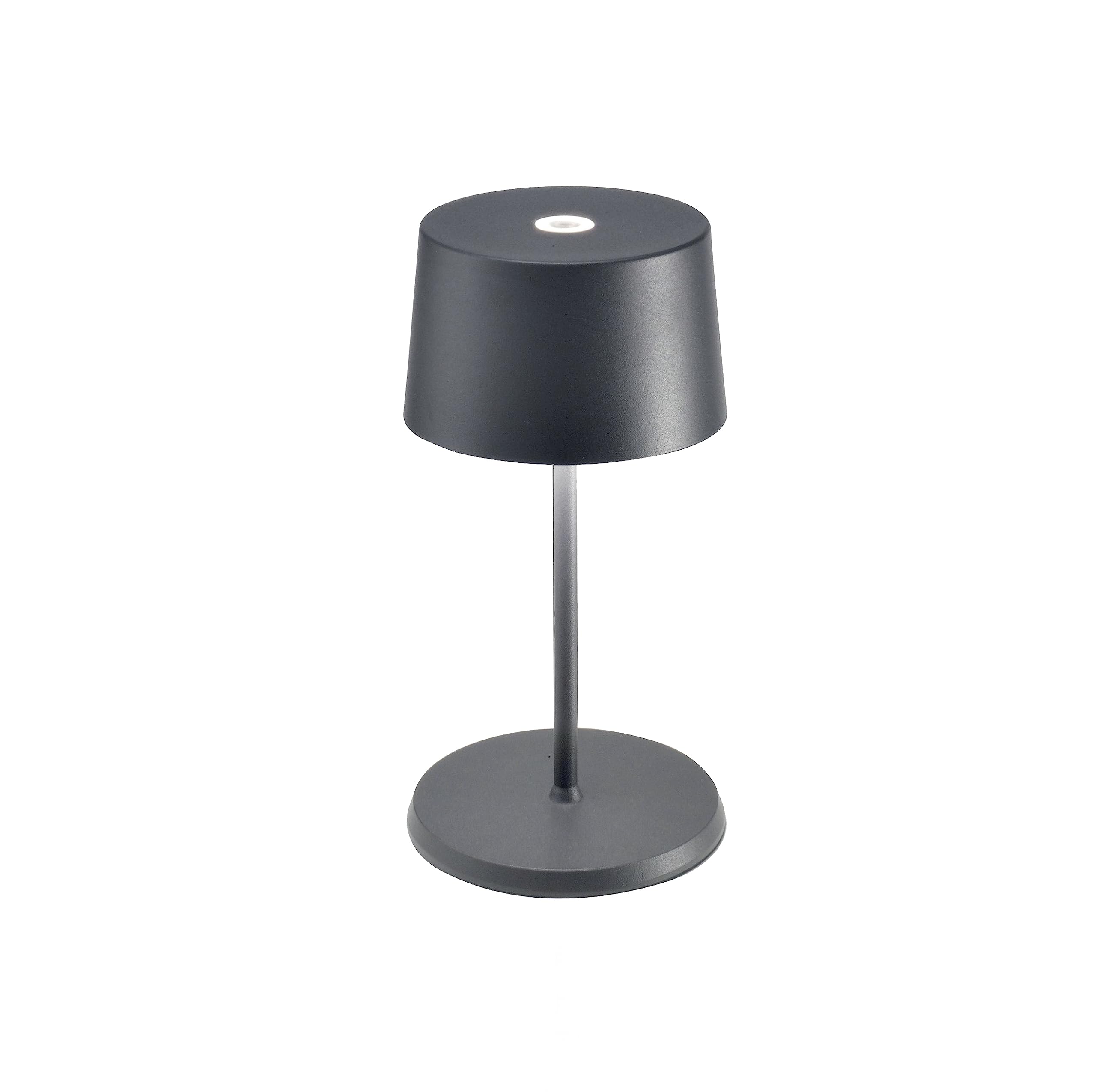Zafferano Olivia Mini Lamp, Portable Rechargeable Table Lamp, Touch Controls, Aluminum, 8.7 Inches, Dark Grey, Model LD0860N4