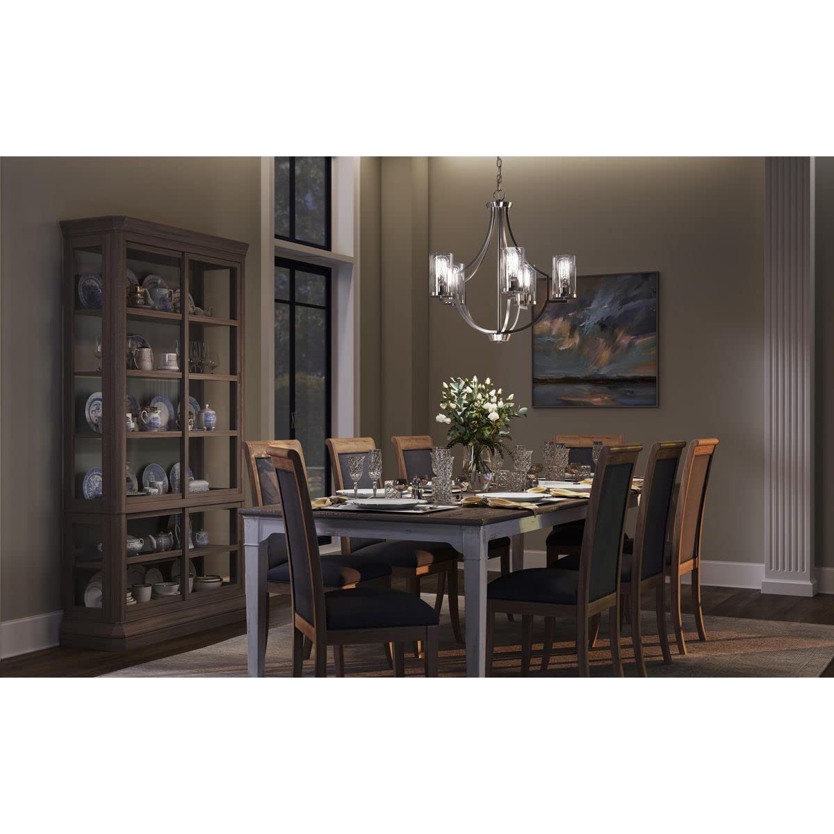 Progress Lighting Lassiter Collection 5-Light Clear Glass Modern Chandelier Light Brushed Nickel, 26.00X26.00X26.00