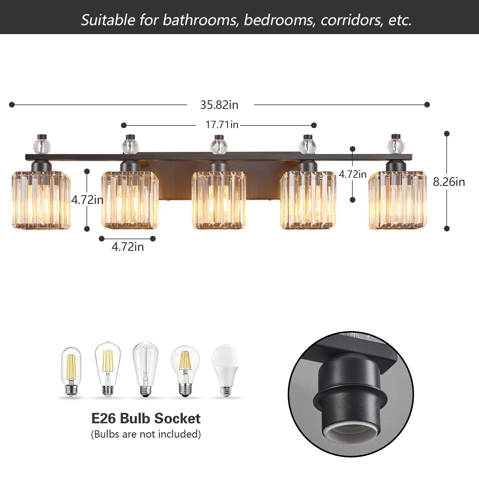 FDPBY 5-Light Crystal Vanity Light Sand Black Bathroom Fixtures Model 290