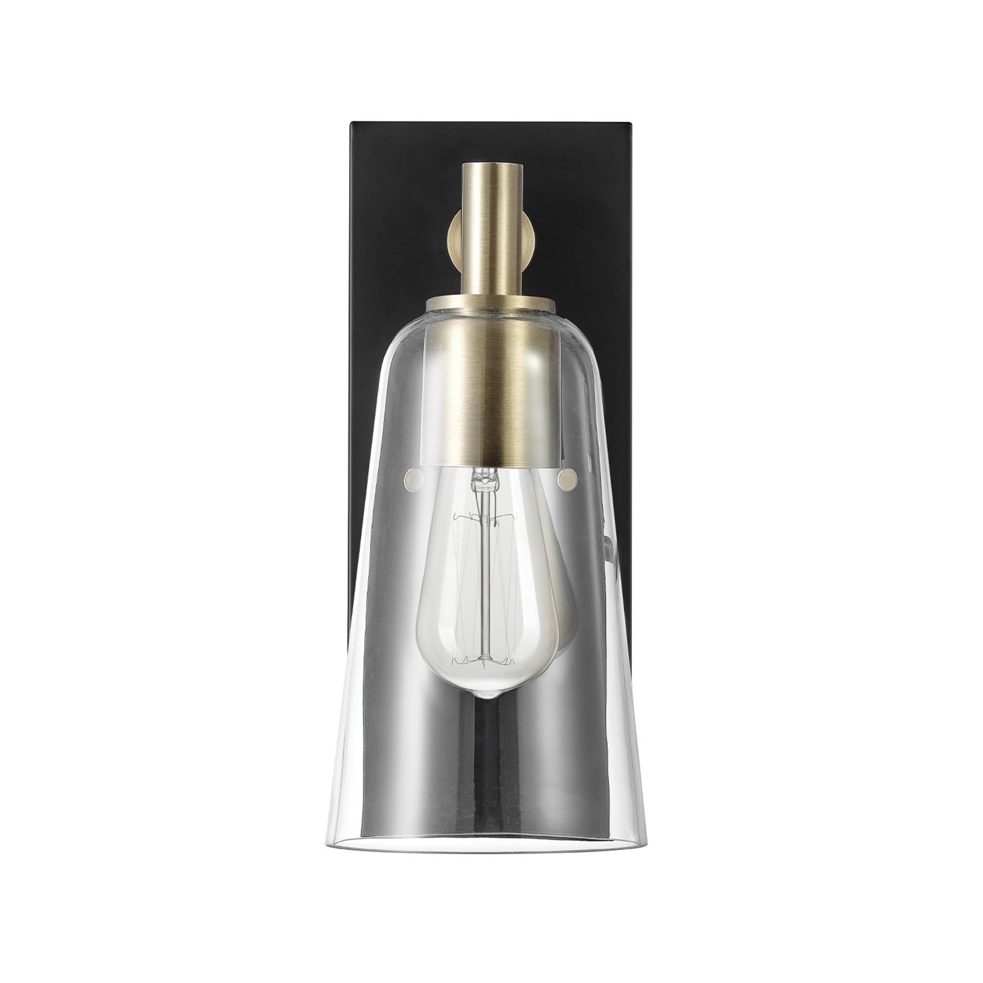 Globe Electric 65000045 1-Light Wall Sconce, Matte Black, Matte Brass Accents, Clear Glass Shade, Wall Lights For Living Room, B