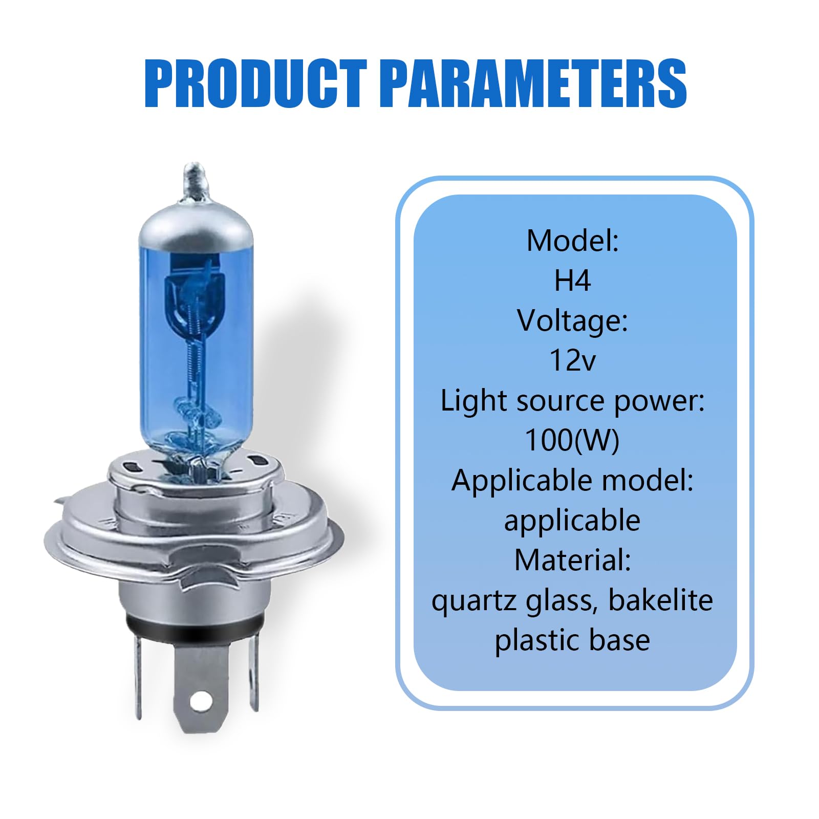 Flygun Car Halogen Bulbs - 100W Front Fog Light Bulbs, 2 PCS, White #H4, Model FUNLED1702WH-H4-2PS, Super Bright Auto