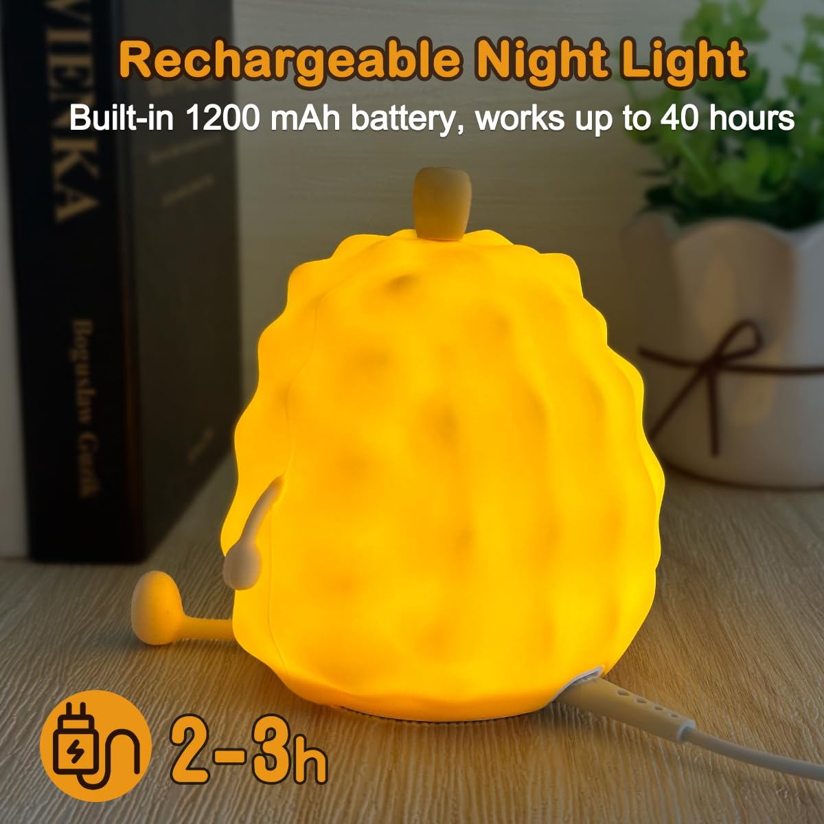 Ledholyt Night Light For Kids, Cute Silicone Durian Nursery Light For Baby Room And Toddler, Rechargeable Led Fruits Decor Night