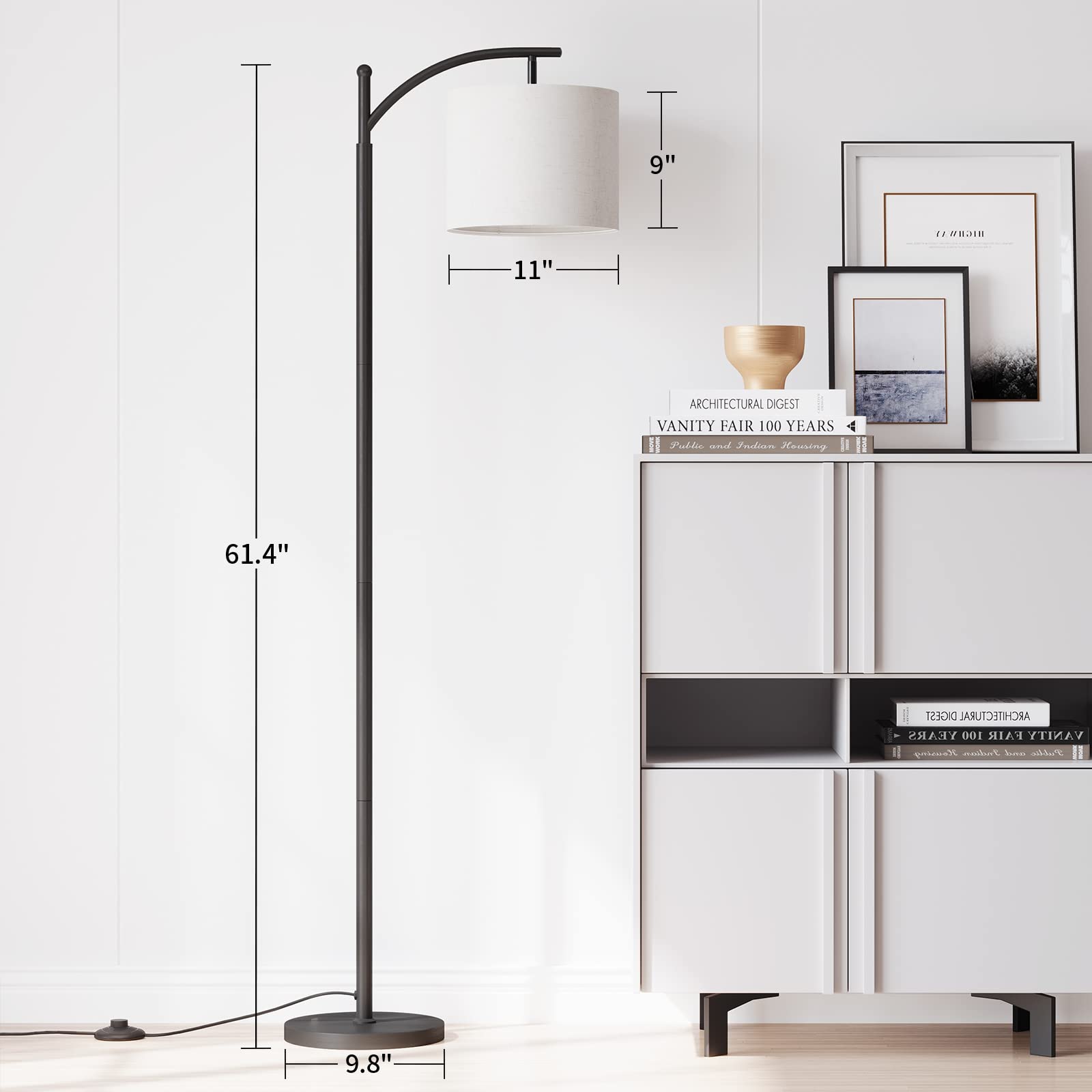 SUNMORY Arc Floor Lamp - Modern Remote Control, Stepless Dimmable, Metal, Black, Model MF18166 for Living Room, Bedroom, Office