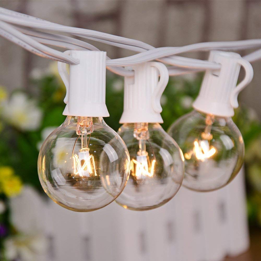 GOOTHY G40 Globe String Lights, 25FT Waterproof, 27 Warm White Bulbs, White Glass for Patio, Garden, Wedding Party