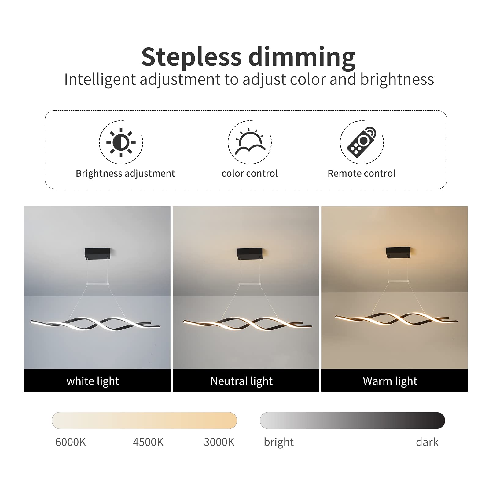 Jaycomey Dimmable Led Chandelier, Acrylic Wave Light With Remote, 28W, Black, 3000K-600