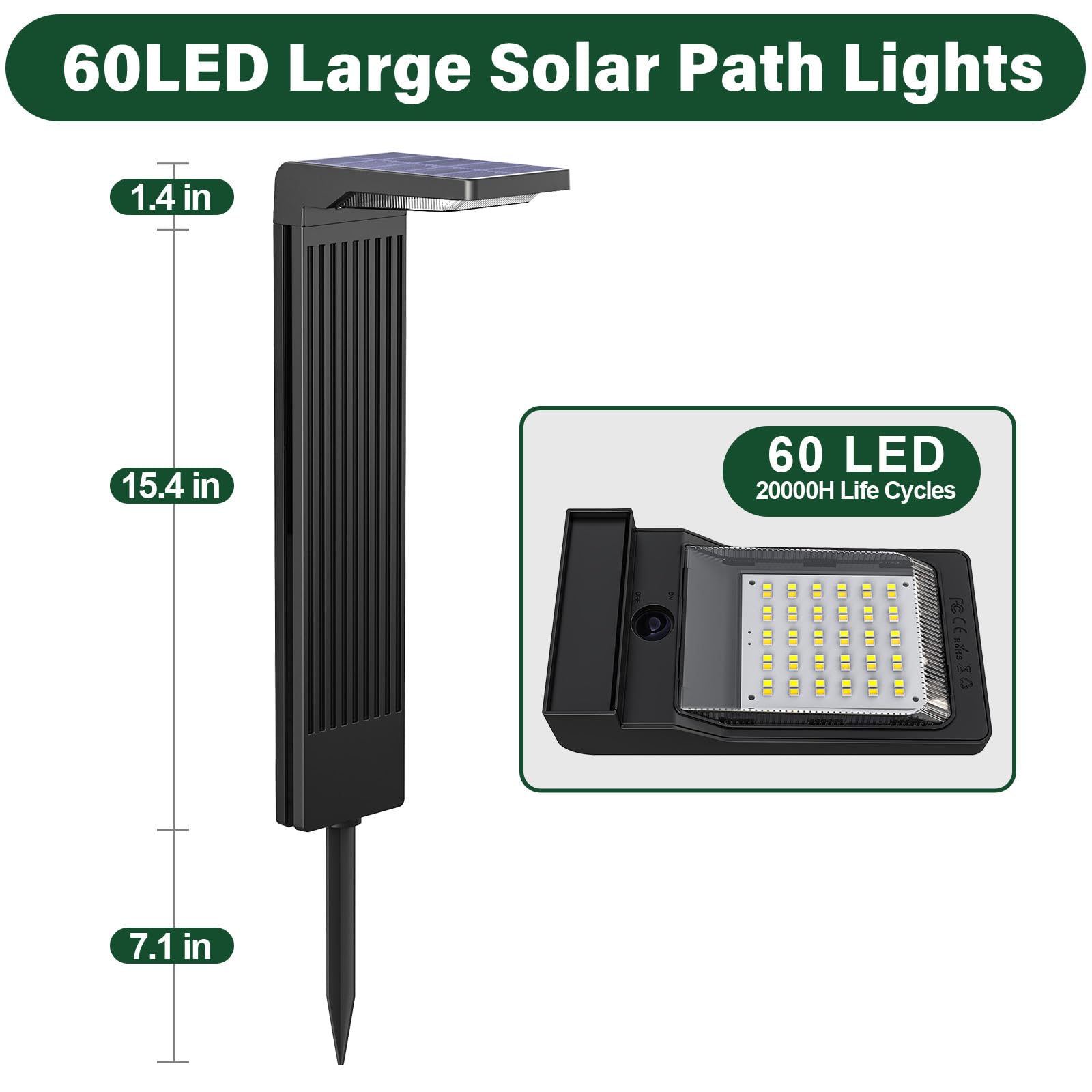 COXSENI Solar Pathway Lights 6Pack, 60LED Waterproof Outdoor Landscape Lighting, Black, Model MOM-030