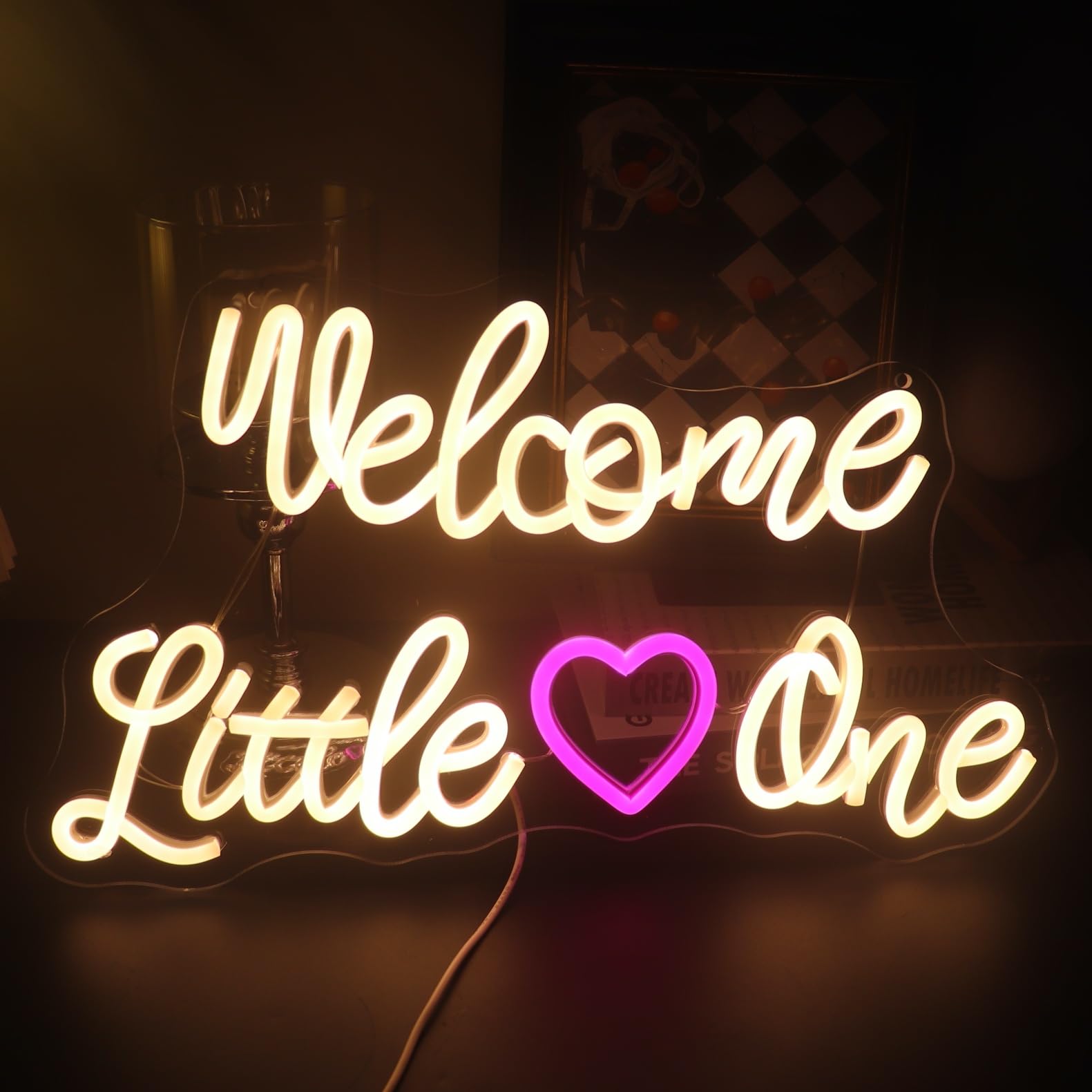 Nordstylee Neon Welcome Baby Sign, Acrylic, Warm White, Model NRLT240701005, Gender Reveal Party Decoration