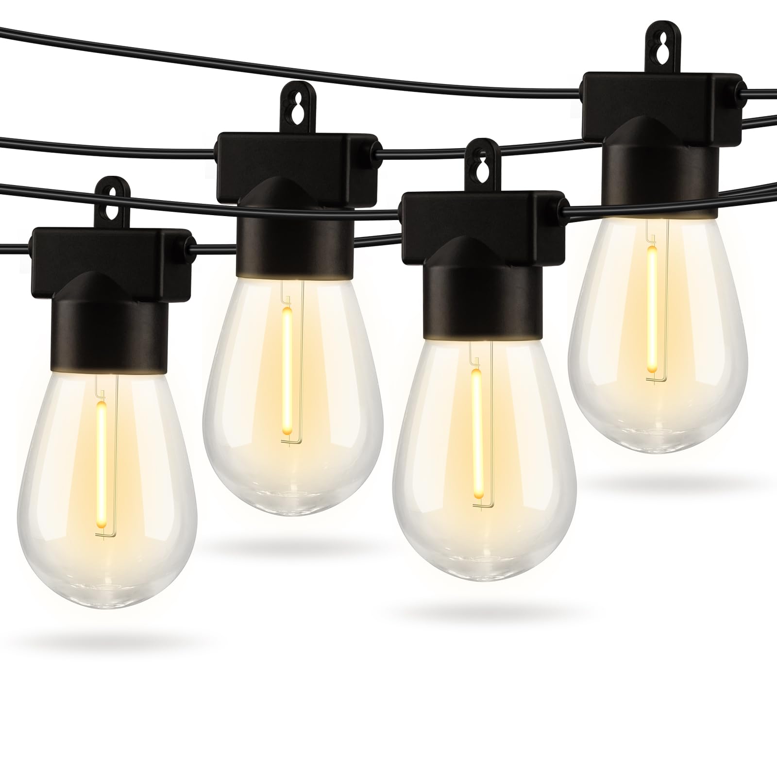 Aialun LED Outdoor String Lights, 48FT, Black 2200K S14, 16 Shatterproof Bulbs, Weatherproof, Heavy-Duty, Decorative Café Lighting