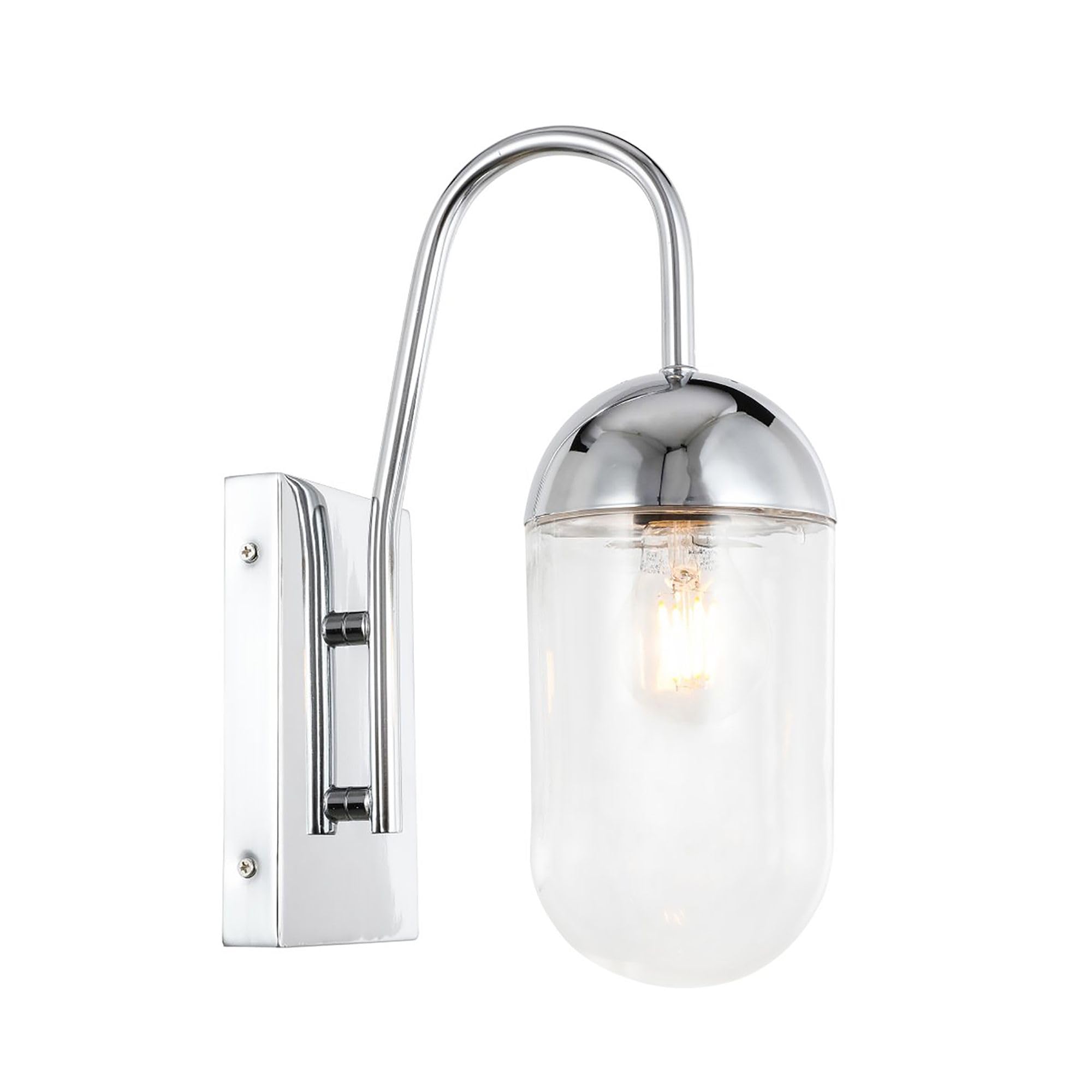 Living District Modern Chrome & Clear Glass Wall Sconce, 1 Light Indoor Decorative Fixture