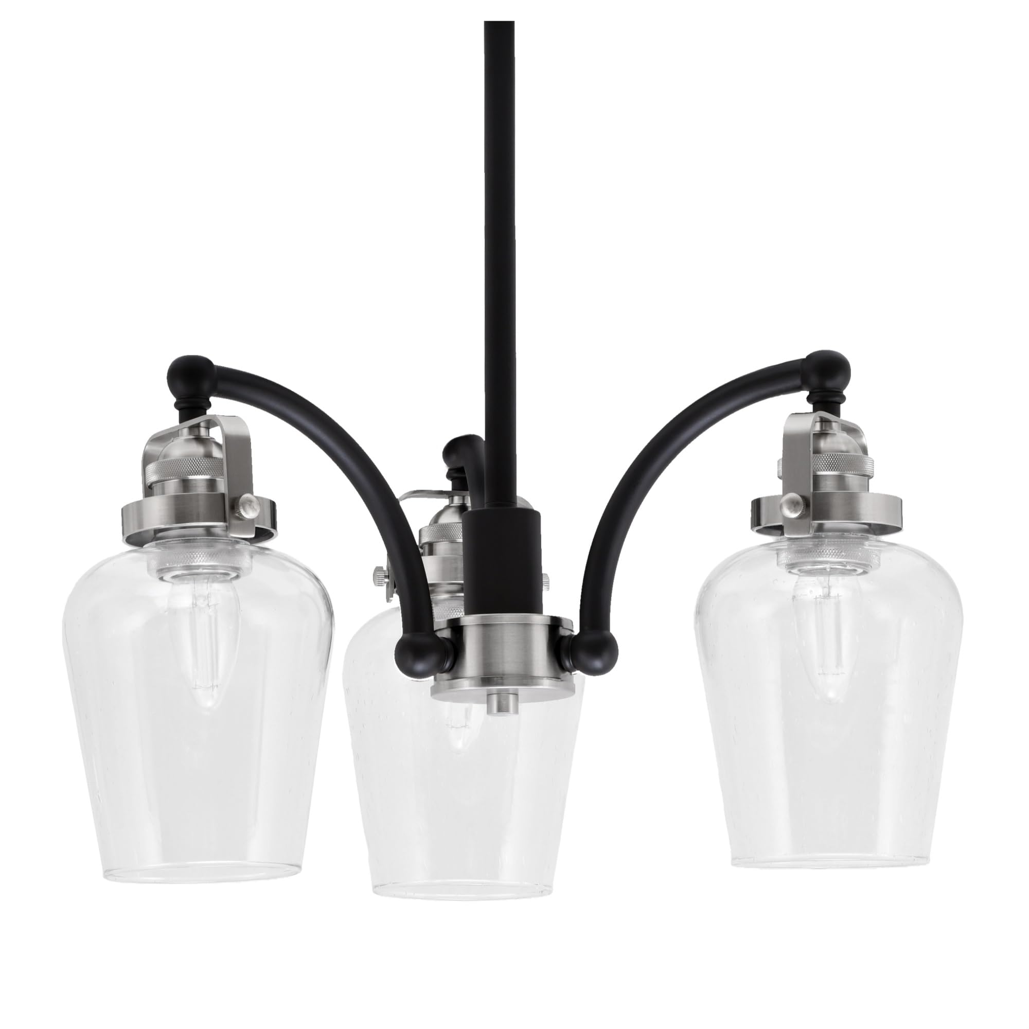 Easton Downlight, 3 Light, Chandelier Shown In Matte Black & Brushed Nickel Finish With 5&quot; Clear Bubble Glass