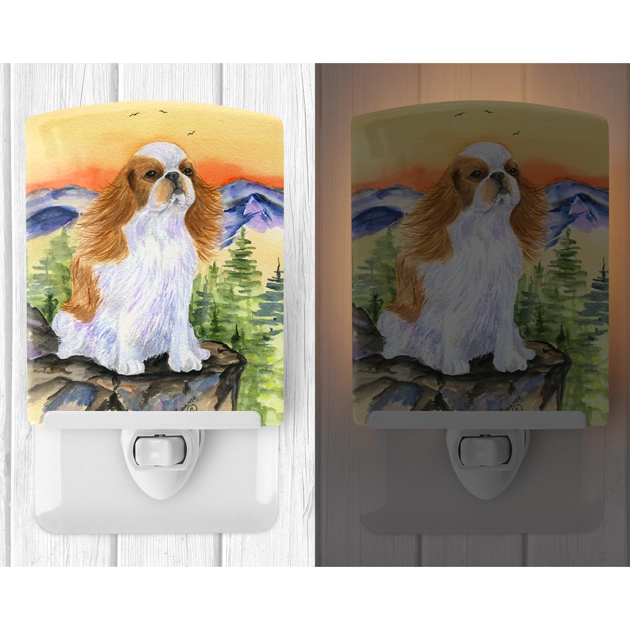 Caroline'S Treasures Ss8311Cnl English Toy Spaniel Ceramic Night Light Compact, Ul-Certified, Ideal For Bedroom, Bathroom, Nursery, Hallway, Kitchen, 6X4X3, Multicolor