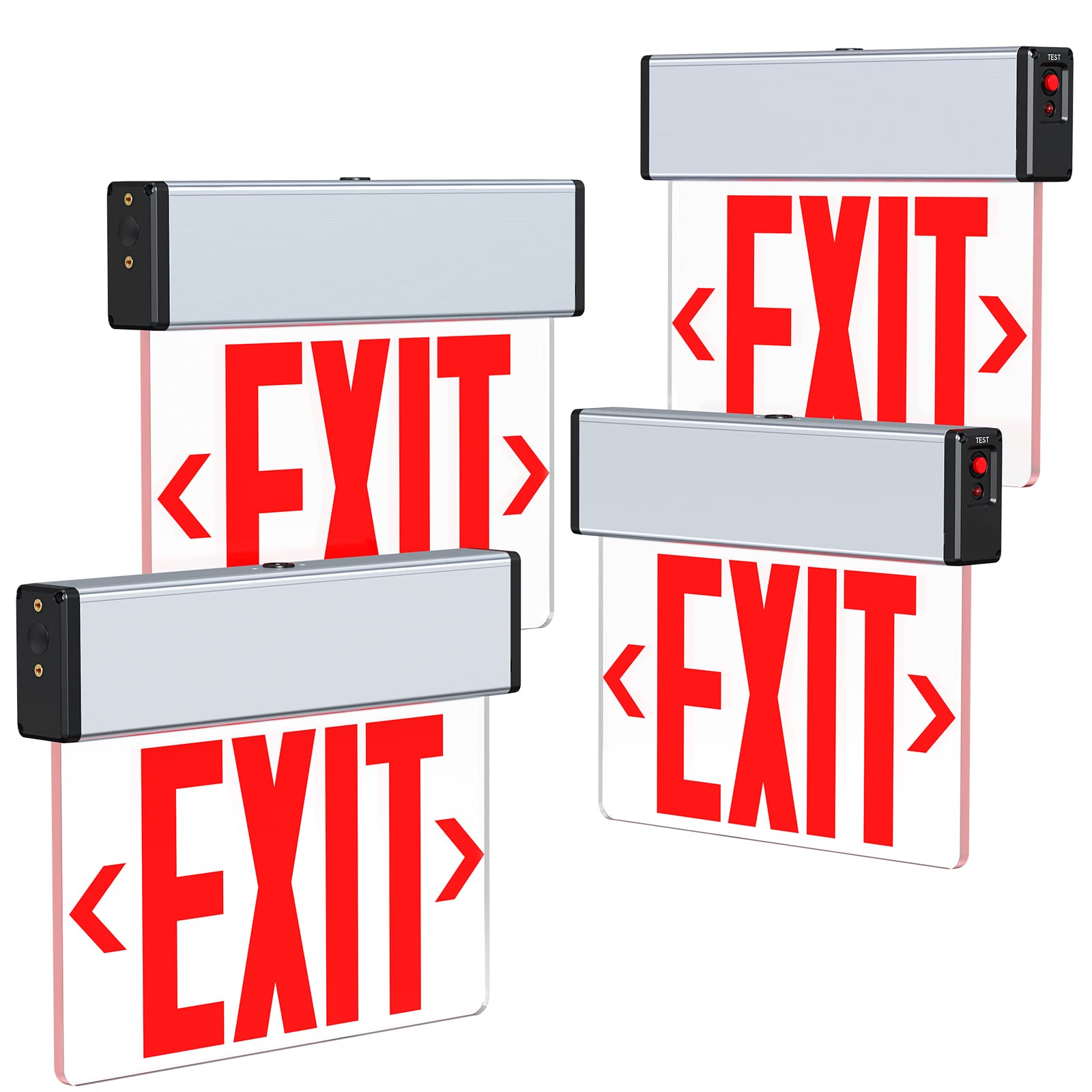 Led Edge Lit Exit Sign Aluminum Housing Ac 120-347V Emergency Exit Light With Battery Backup Single Sided Acrylic Clear Panel Commercial Exit Signs, Top/Side/Wall Mount, Ul Certified (4 Pack, Red)