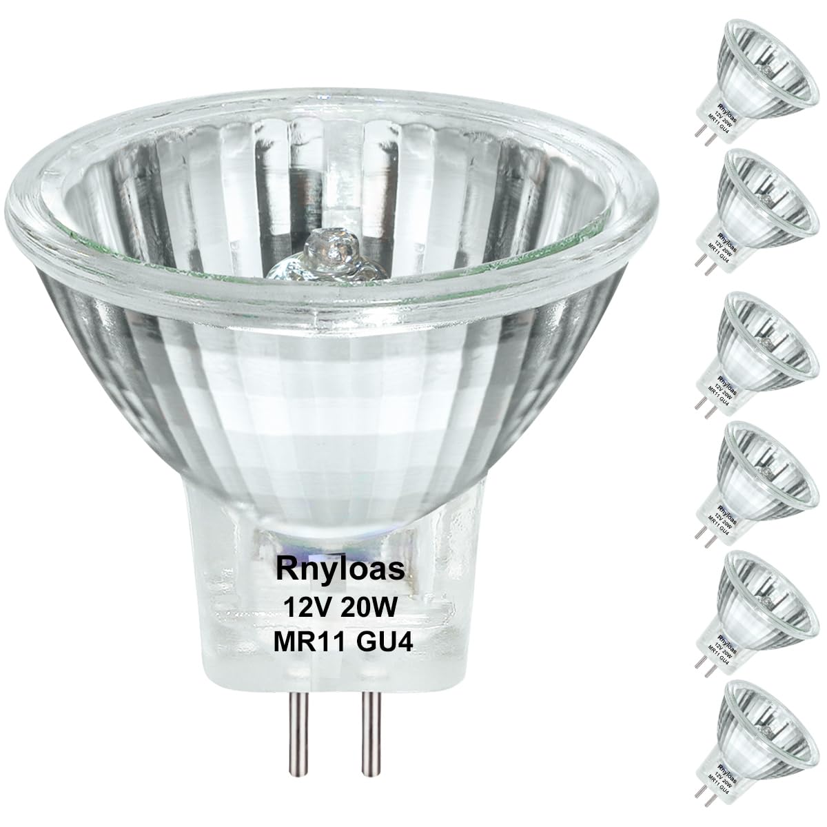 Rnyloas Gu4 Halogen 20W, 6 Pack Gu4 Base Mr11 12V 20W, Long Lasting Gu 4 Mr11 Dimmable With Glass Cover, Mr 11 Warm White 2800K 
