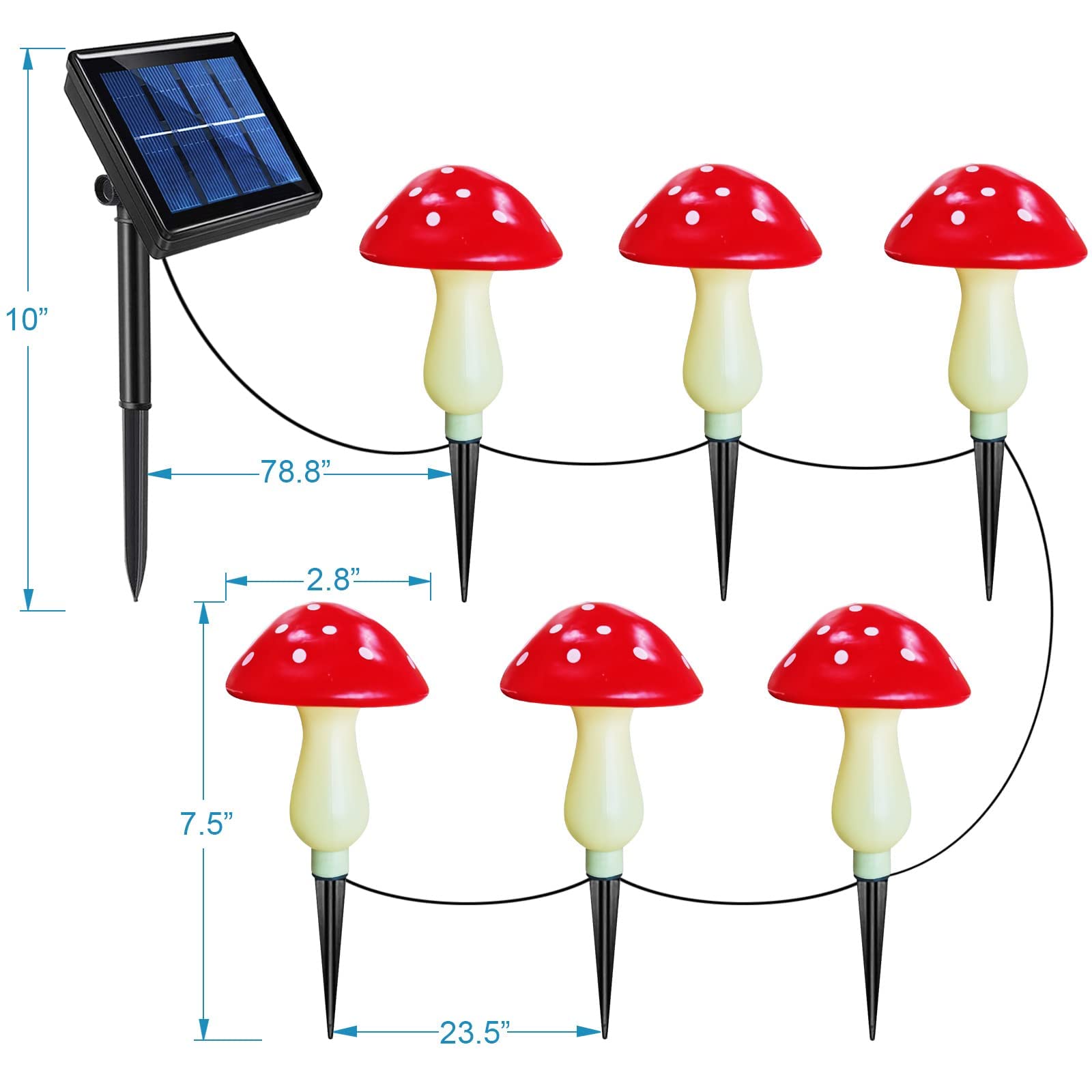 Abkshine New Upgraded Waterproof Solar Mushroom Lights Outdoor Decor, 8 Modes For Garden Pathway Landscape Yard Easter Pathway Halloween Xmas Decorations, Set Of 6 Red