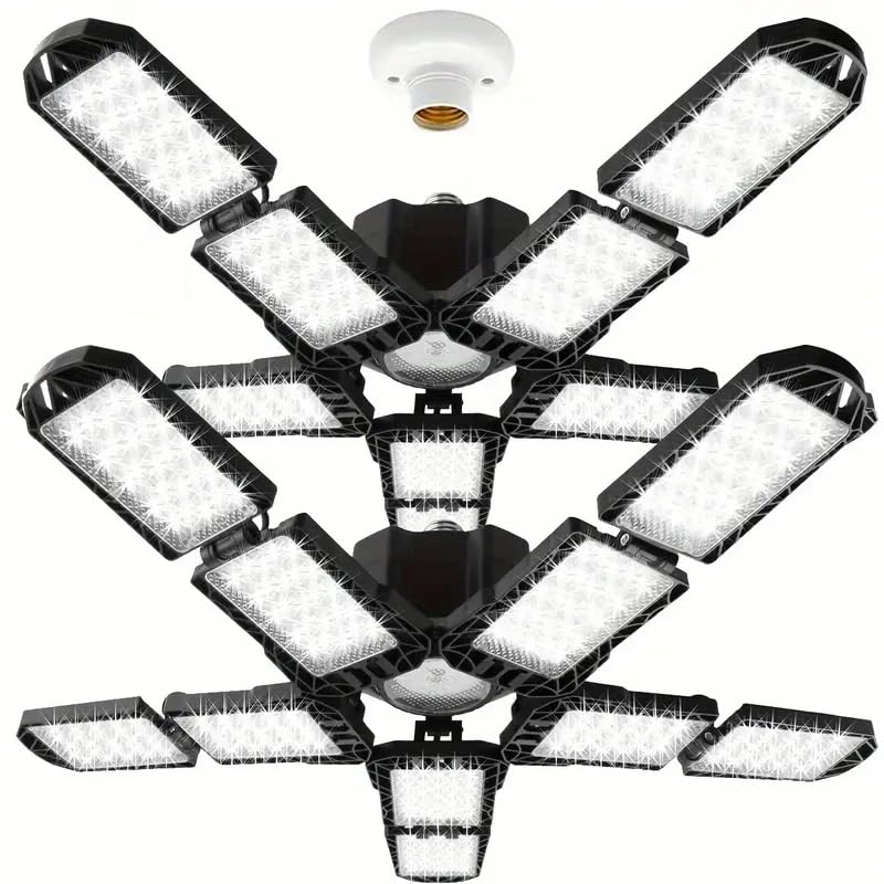 2 Packs LED Garage Light, Super Bright Screw in E26/E27 Ceiling Shop Work Lamp, 260W 26000 Lumen Deformable Basement Bulb Fixtur