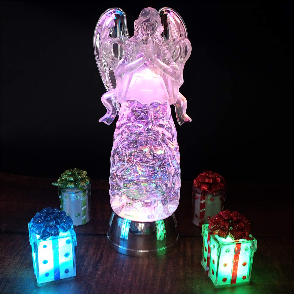 Wondise Color Changing Angel Lighted Snow Globe Water Lamp With 6 Hour Timer, 11 Inches Led Angel Lights Battery Operated Swirli