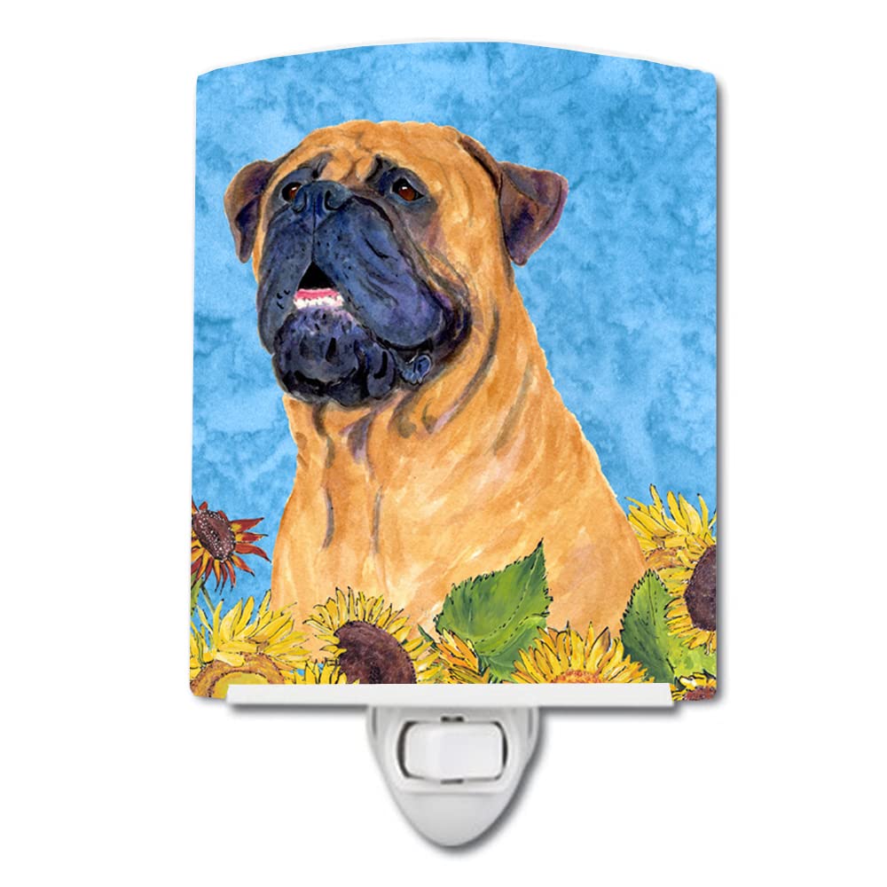 Caroline'S Treasures Ss4153Cnl Bullmastiff In Summer Flowers Ceramic Night Light Compact, Ul-Certified, Ideal For Bedroom, Bathroom, Nursery, Hallway, Kitchen, 6X4X3, Multicolor
