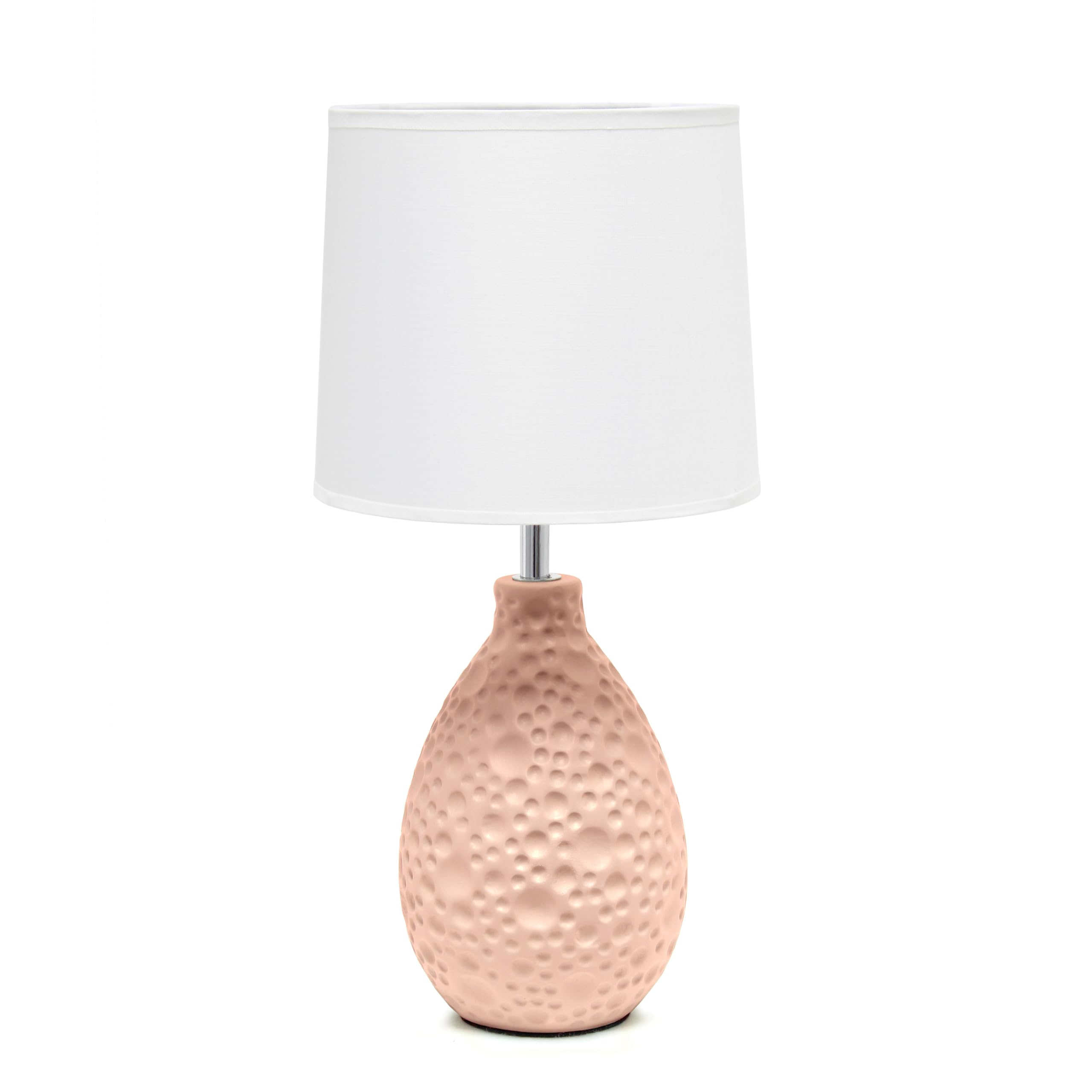 Simple Designs LT2003-BLU Textured Stucco Ceramic Oval Table Lamp with White Fabric Shade, Blue