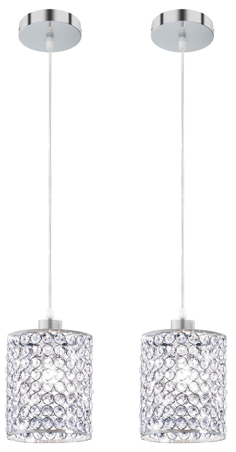 TISLYCO Modern Crystal Mini Pendant Light Fixtures, 2 Pack Farmhouse Pendant Lighting Ceiling Hanging Chandelier Over Kitchen Is