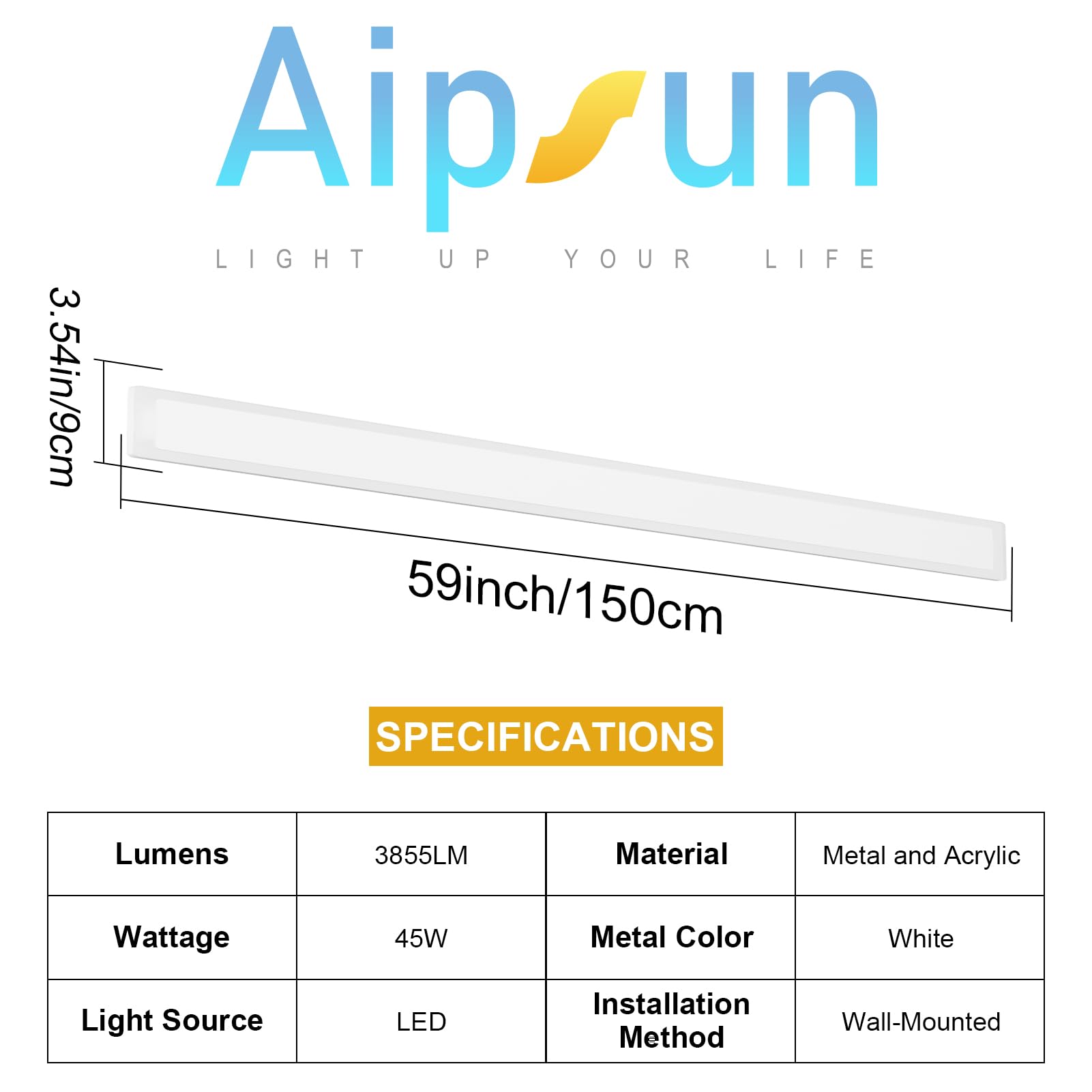 Aipsun Porch Wall Lights 59Inch Long Strip Modern Outdoor Wall Light Fixture, White Wall Mount Lighting Sconce Exterior Lights W