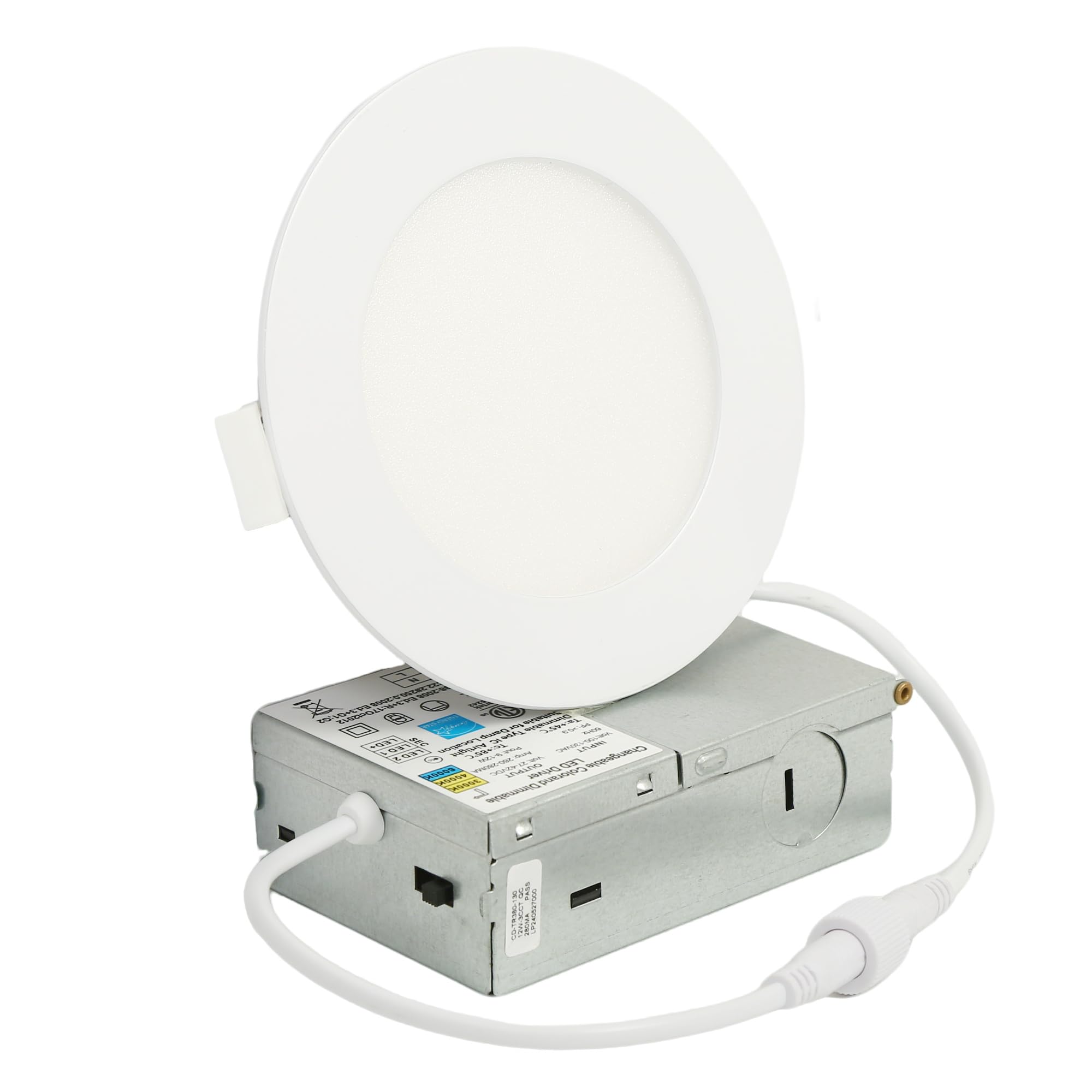 KSANA 4 Inch LED Recessed Lighting with Junction Box, 3CCT 3000K/4000K/5000K Selectable, White Retrofit Ultra-Thin Recessed Ceil
