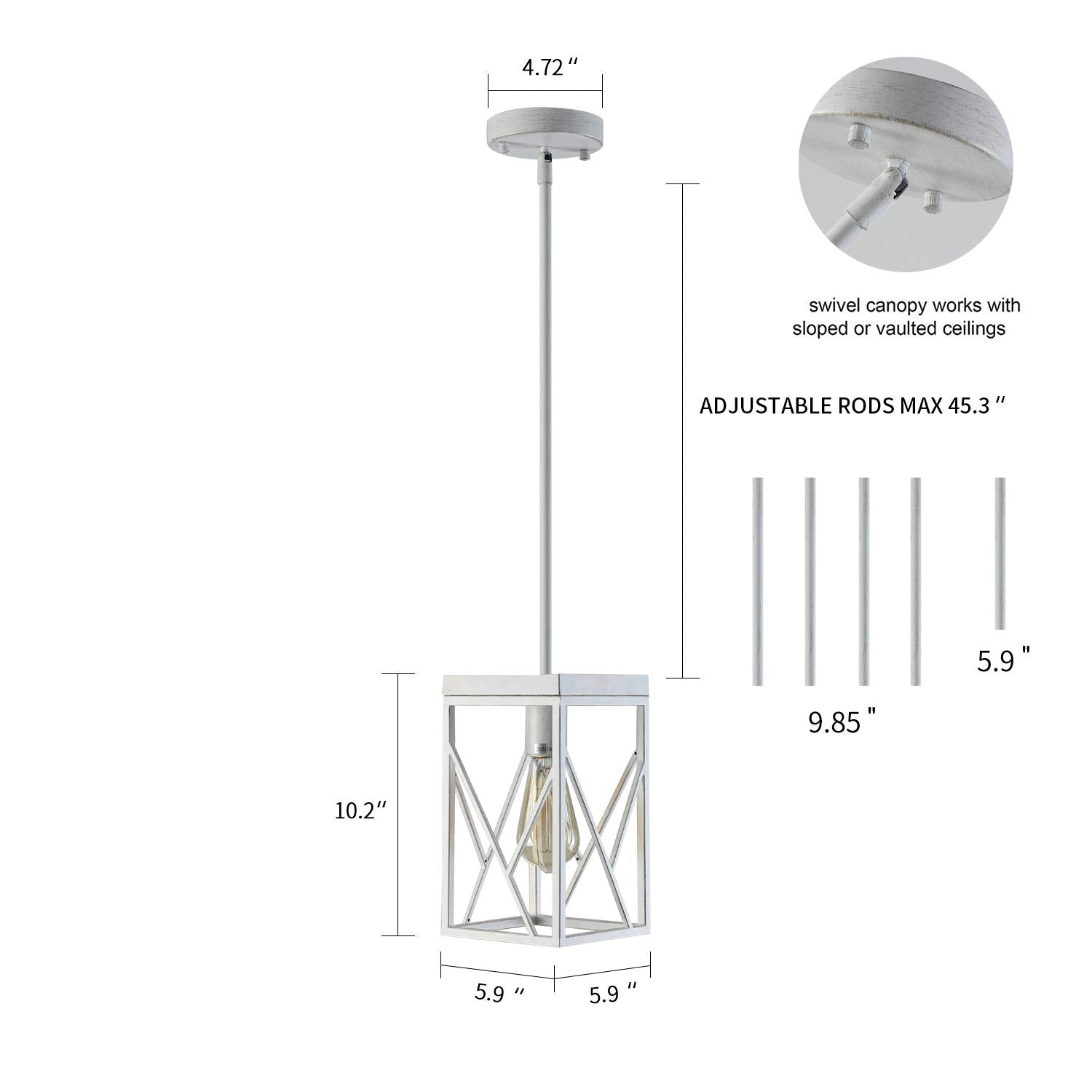 Fivess Lighting Modern Farmhouse Pendant Light, Mini, Metal, White with Gold